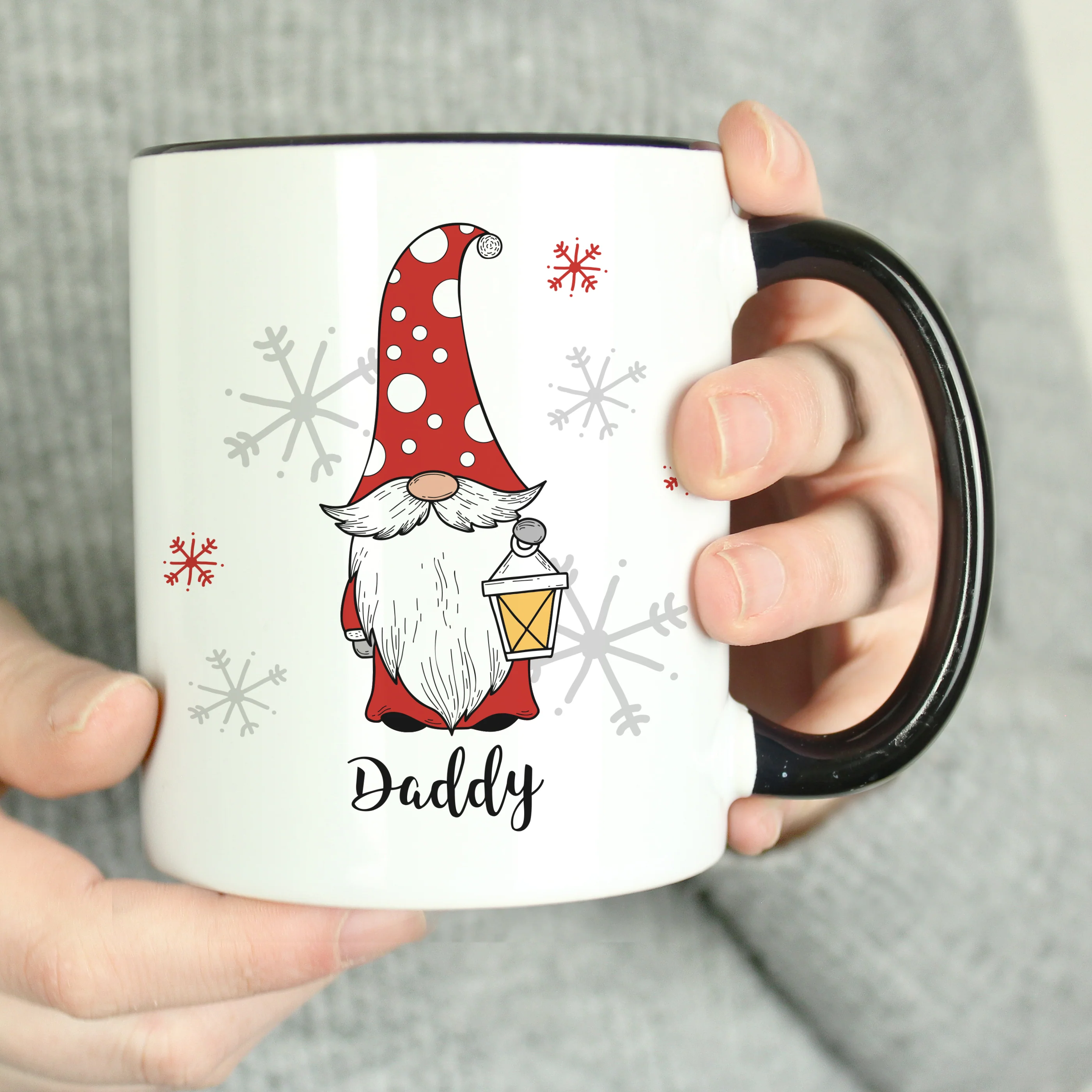 Personalised Gonk Family Black Handled Christmas Mug - Male - Image 6