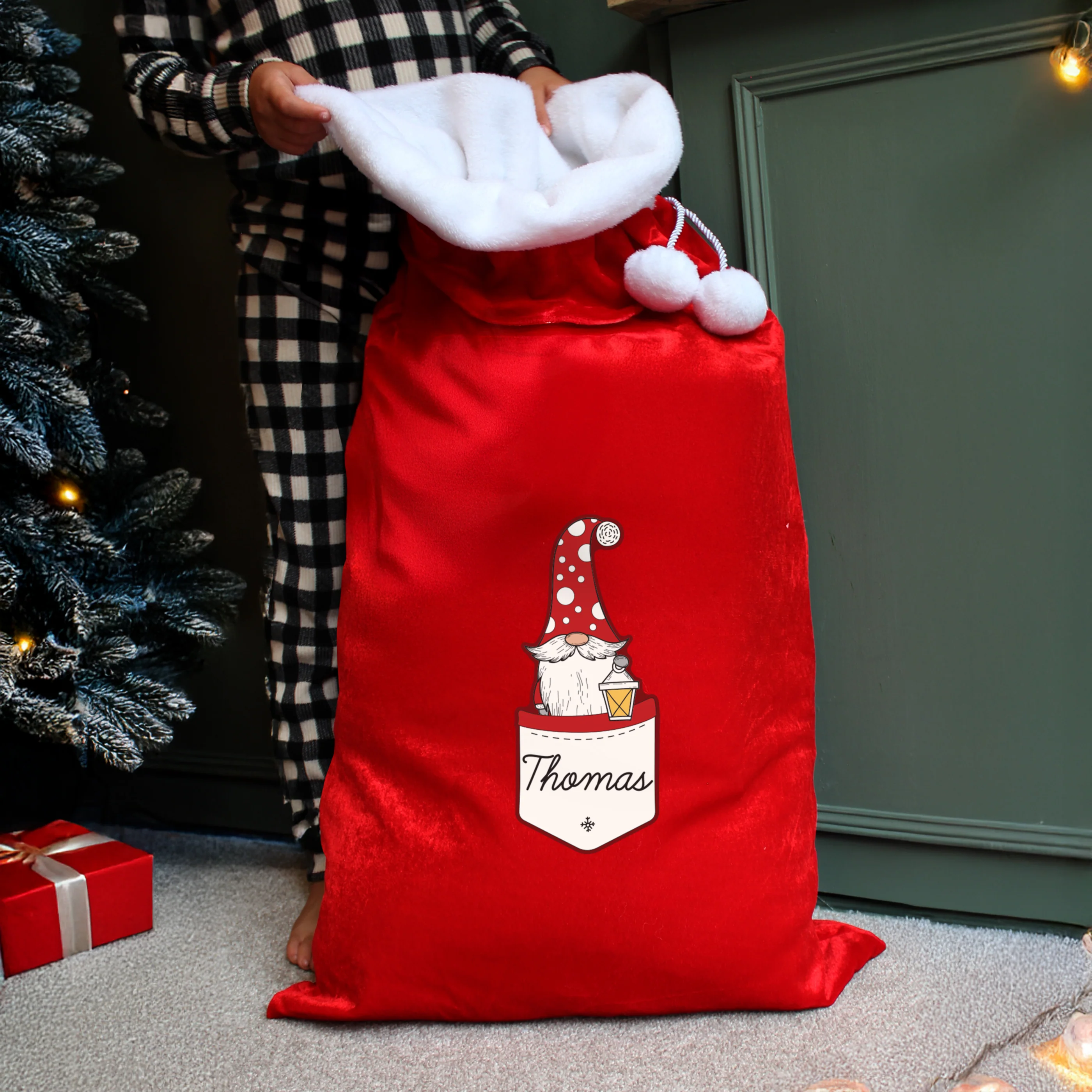 Personalised Gonk Family Red Christmas Sack - Male - Image 3