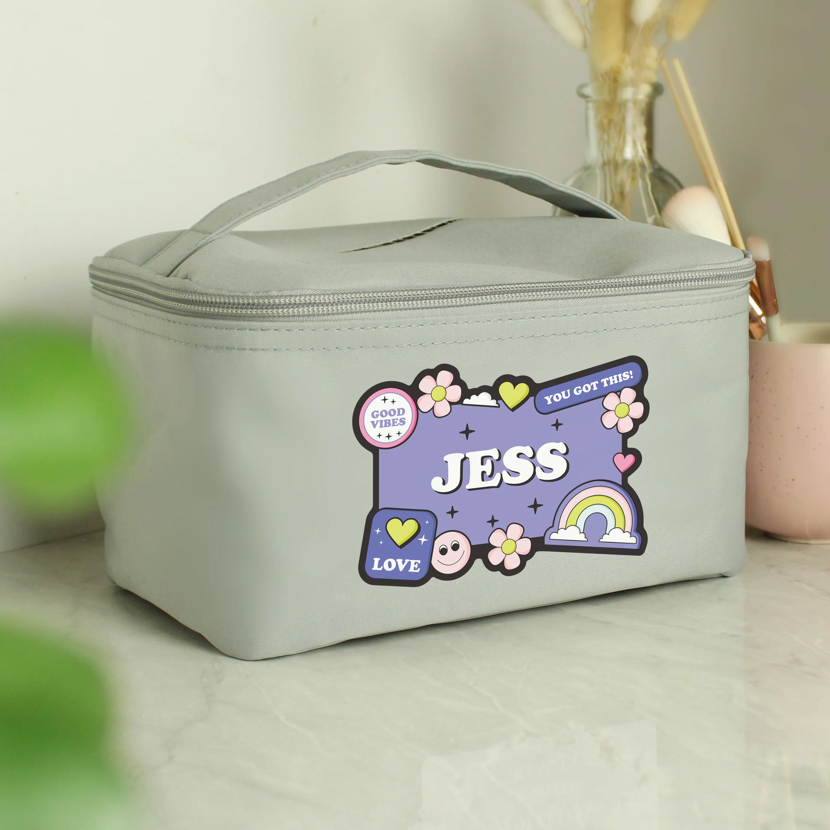Personalised Good Vibes Grey Toiletry Bag - Image 4