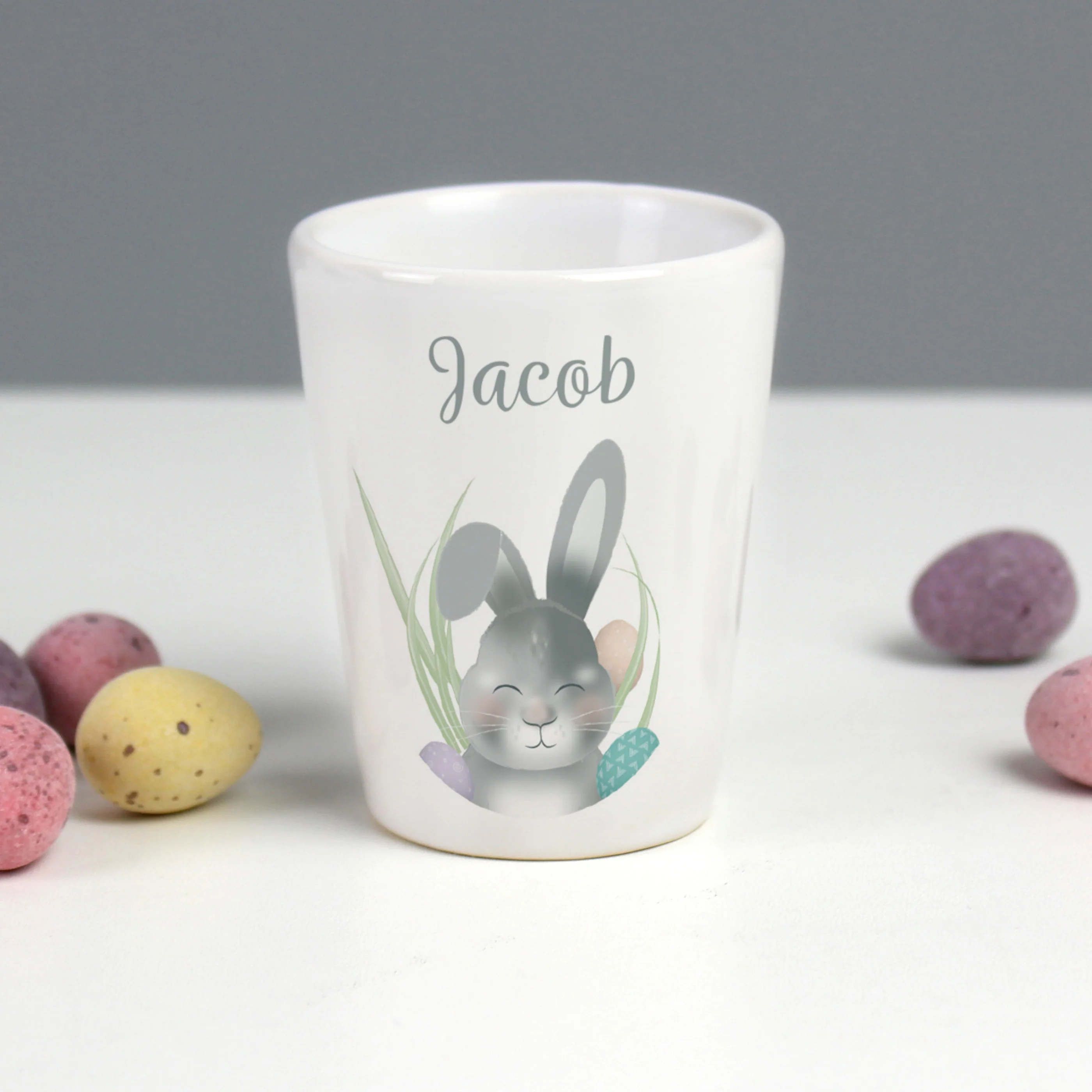 Personalised Grey Easter Bunny Egg Cup - Image 3