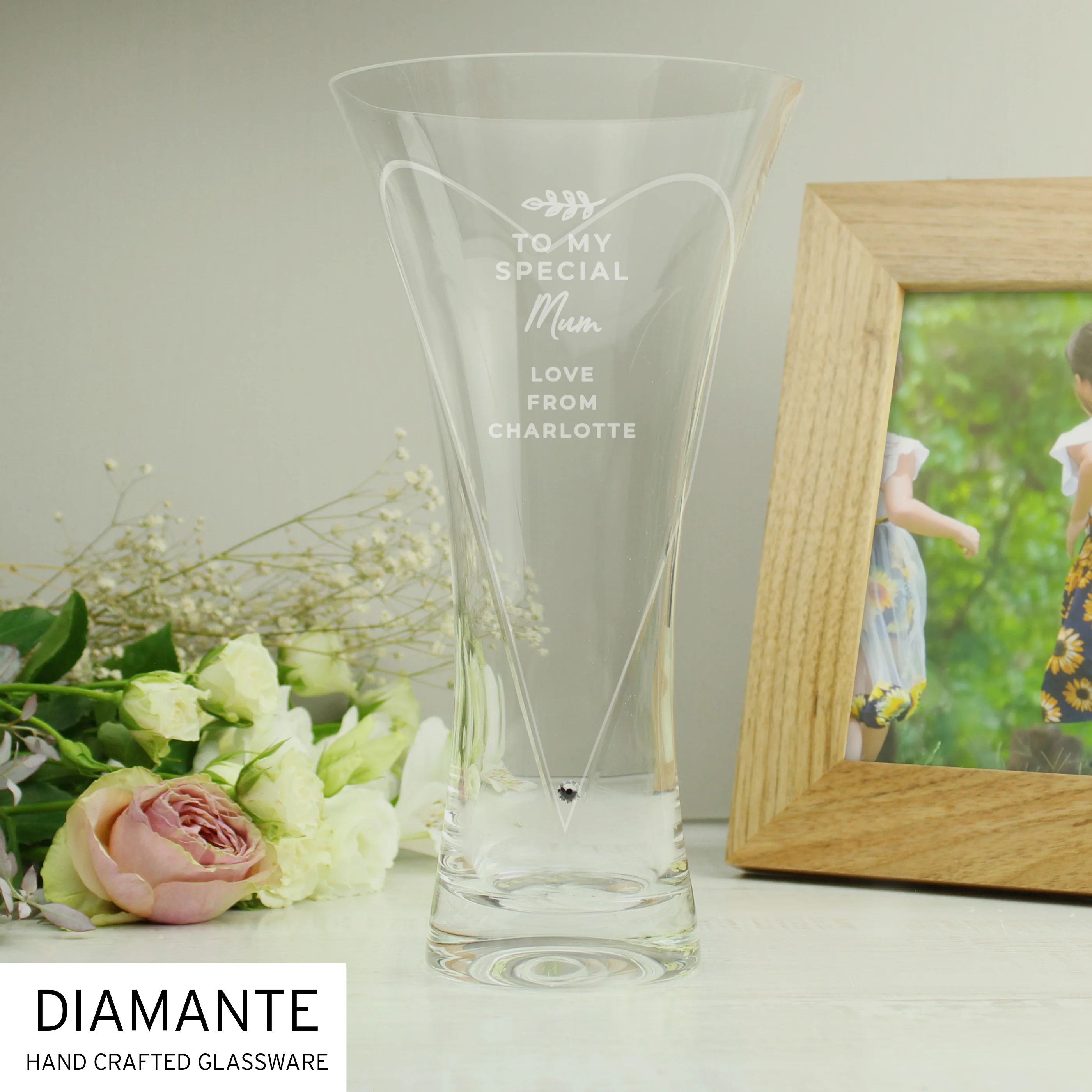 Personalised Hand Cut Diamante Heart Vase - Image 10