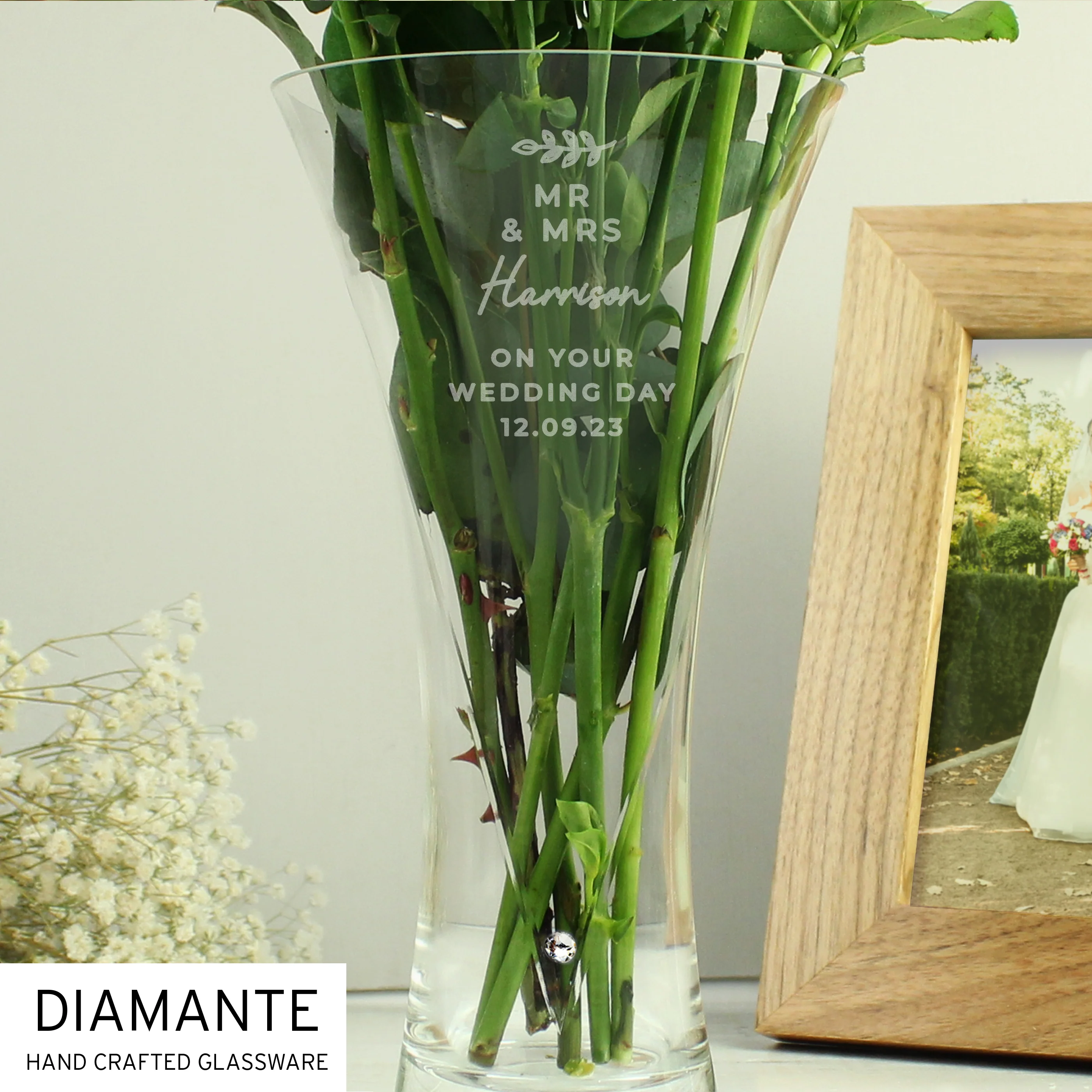 Personalised Hand Cut Diamante Heart Vase - Image 4