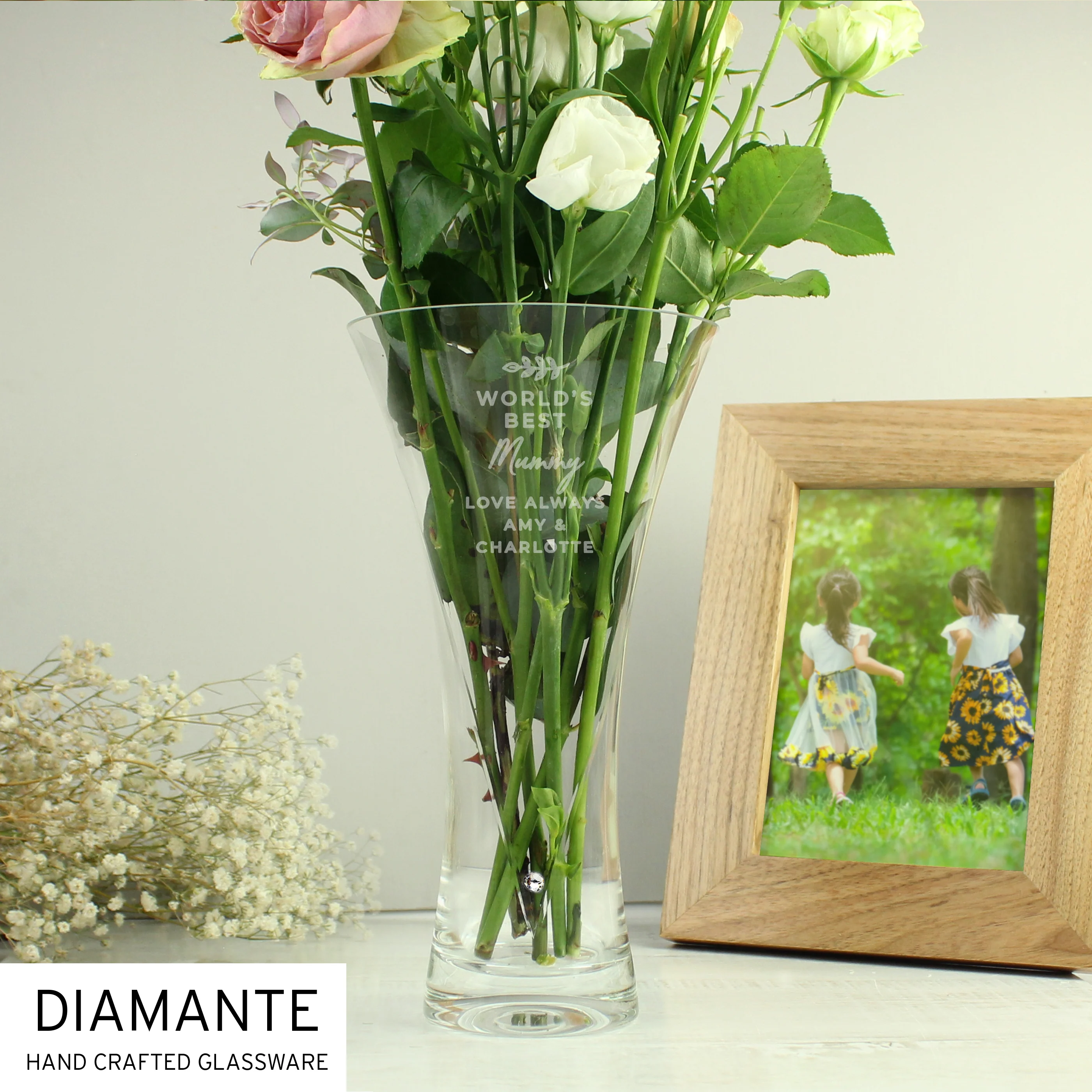 Personalised Hand Cut Diamante Heart Vase - Image 8