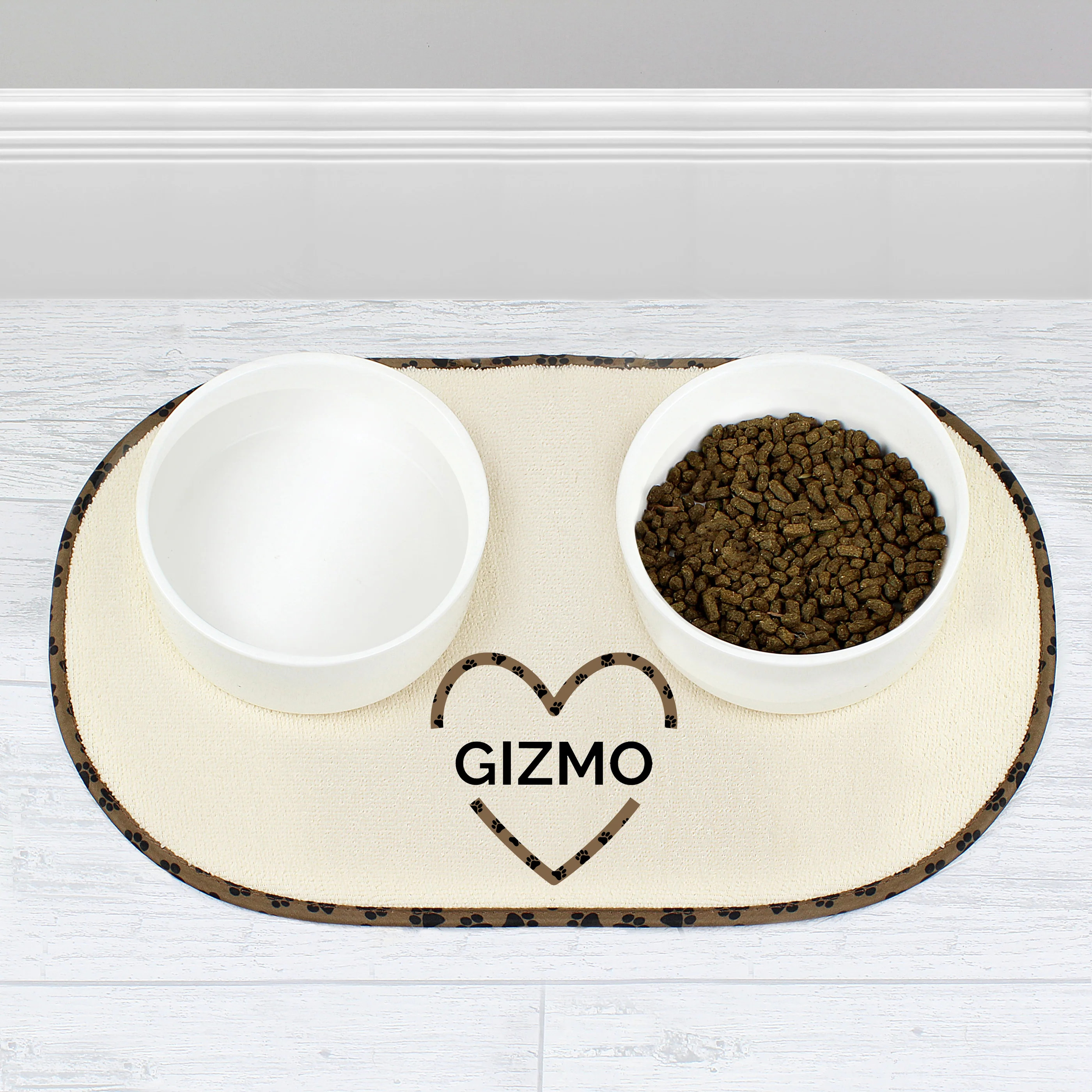 Personalised Heart Microfibre Pet Bowl Mat - Image 3