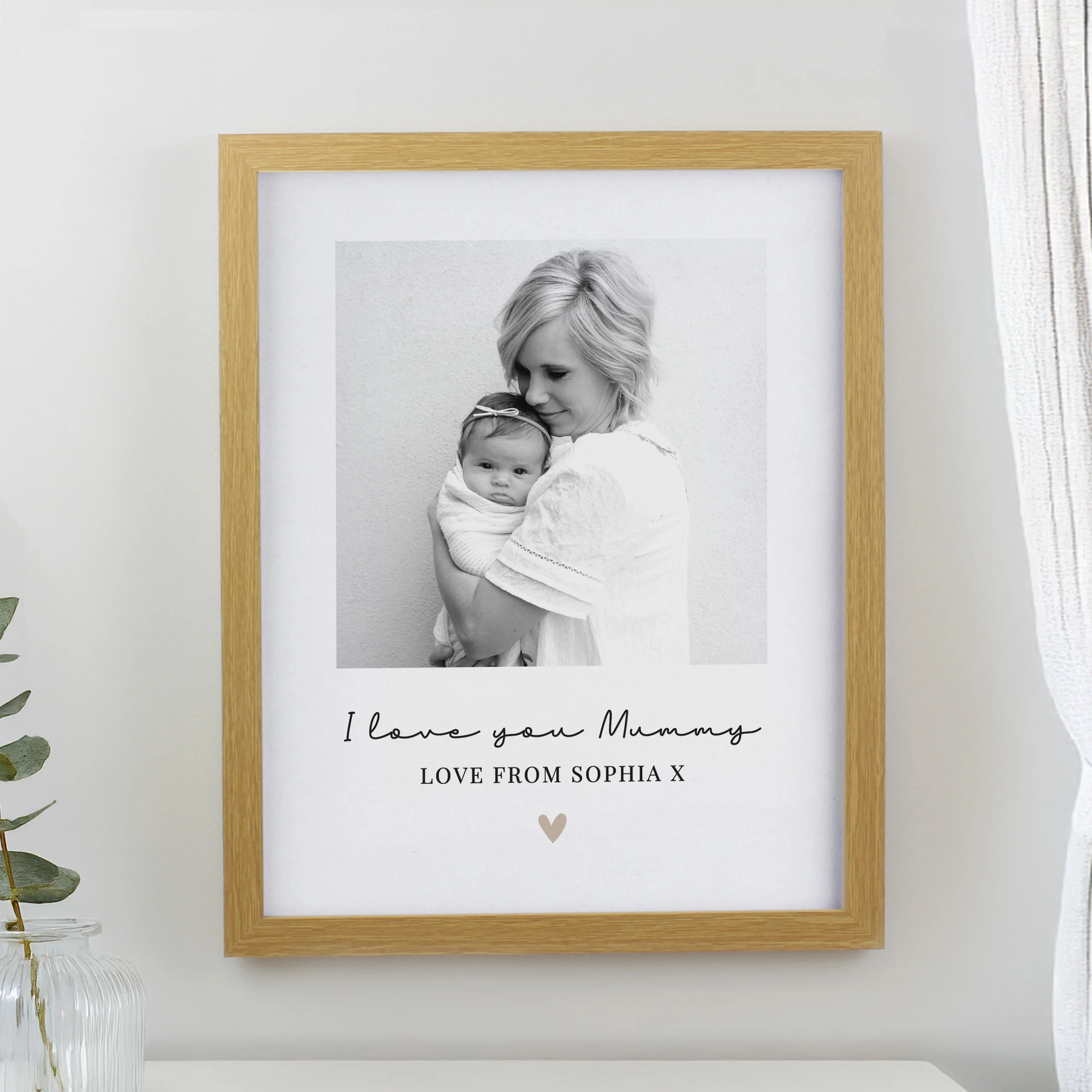 Personalised Heart Photo Upload Oak Poster Frame - Image 3