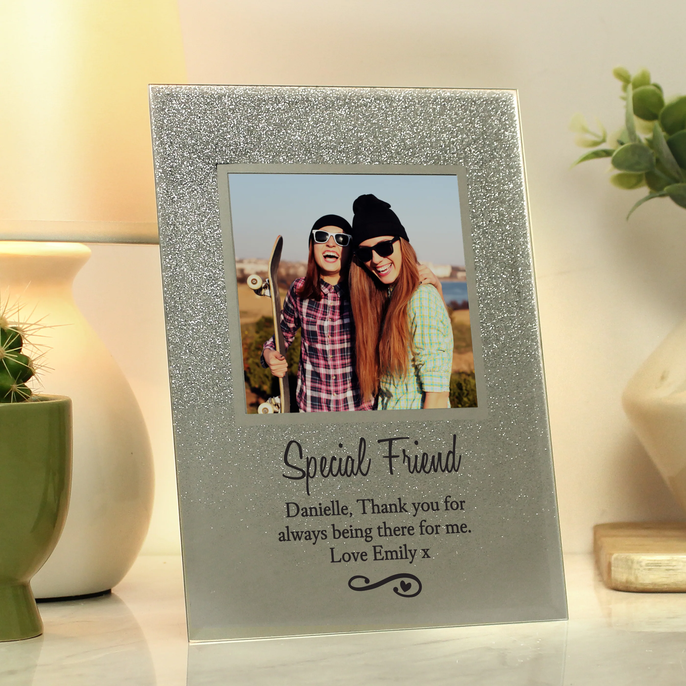Personalised Heart & Swirl 4x4 Glitter Glass Photo Frame - Image 2