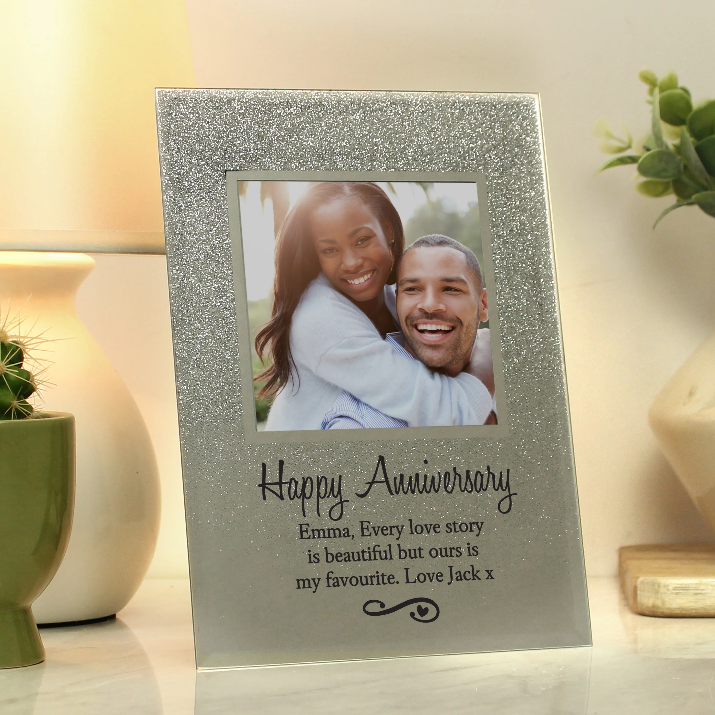 Personalised Heart & Swirl 4x4 Glitter Glass Photo Frame - Image 4