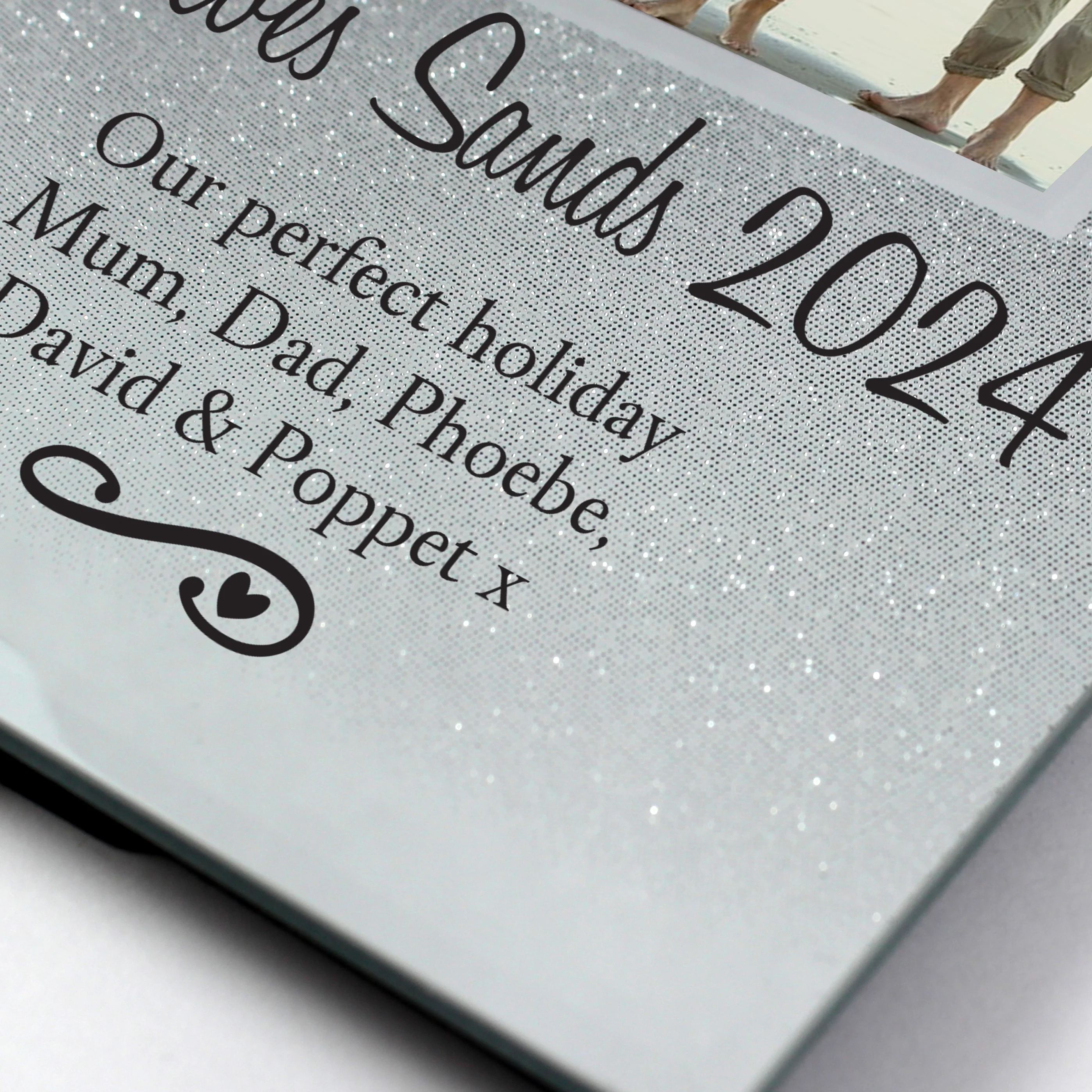 Personalised Heart & Swirl 4x4 Glitter Glass Photo Frame - Image 6