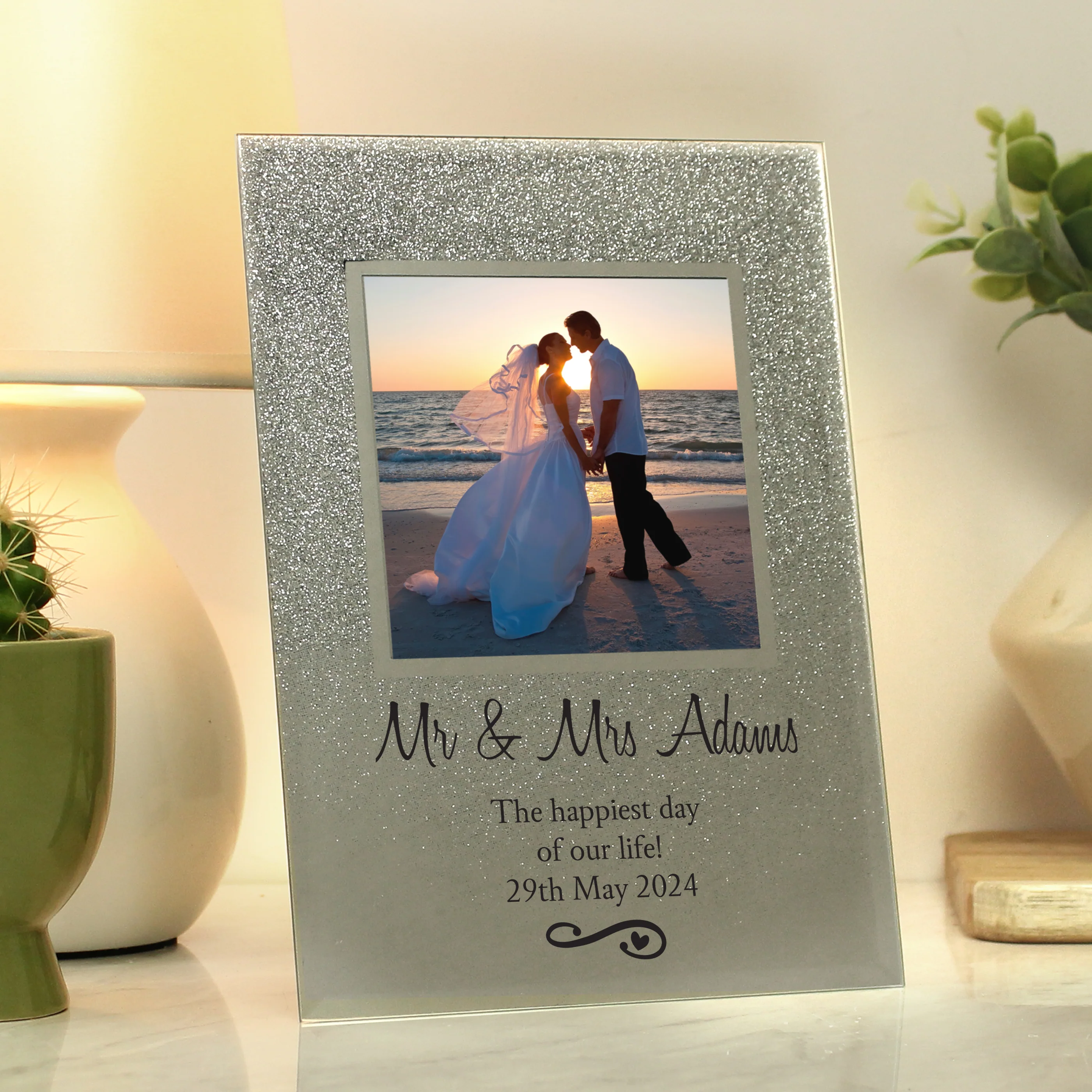 Personalised Heart & Swirl 4x4 Glitter Glass Photo Frame - Image 8