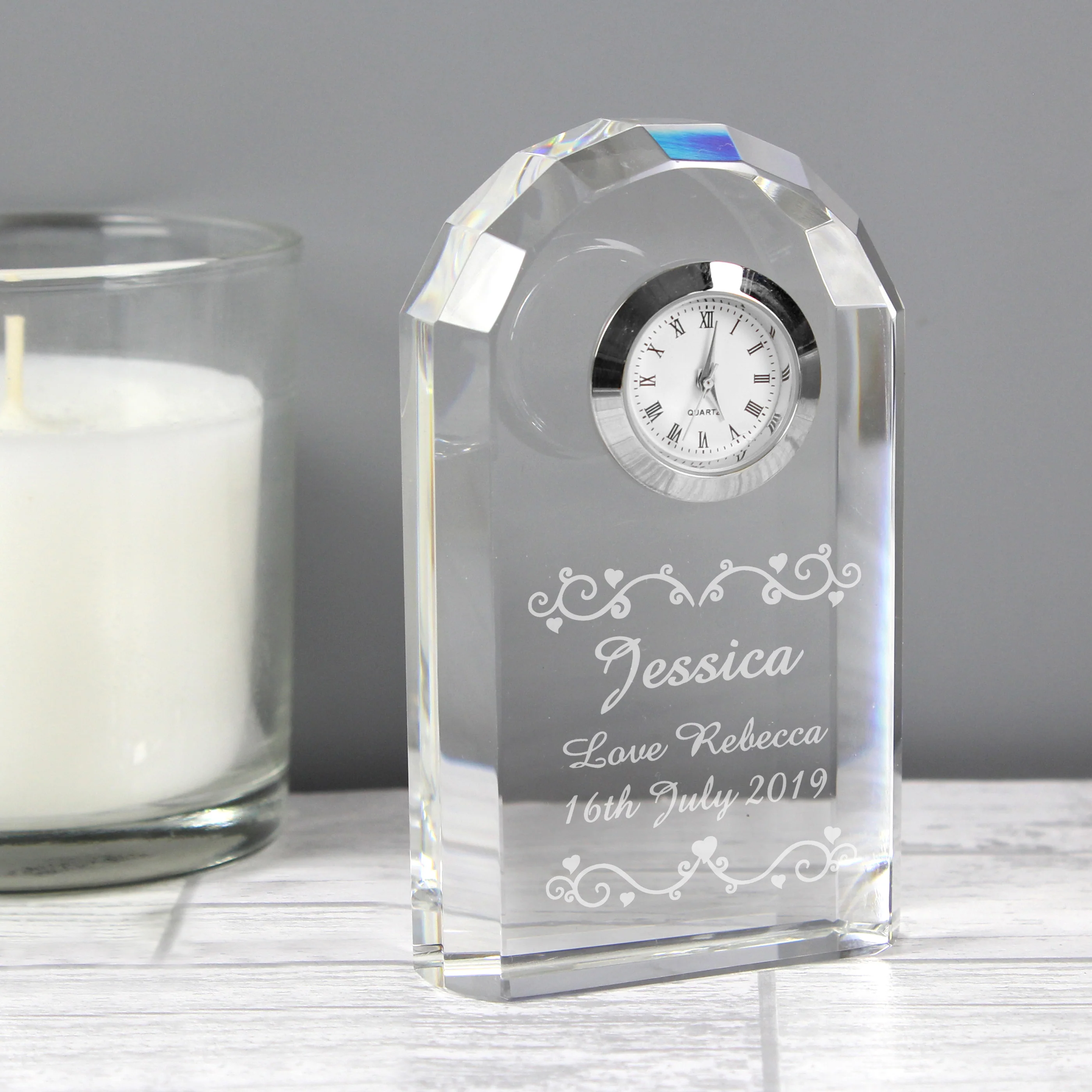 Personalised Heart Swirl Crystal Clock - Image 3