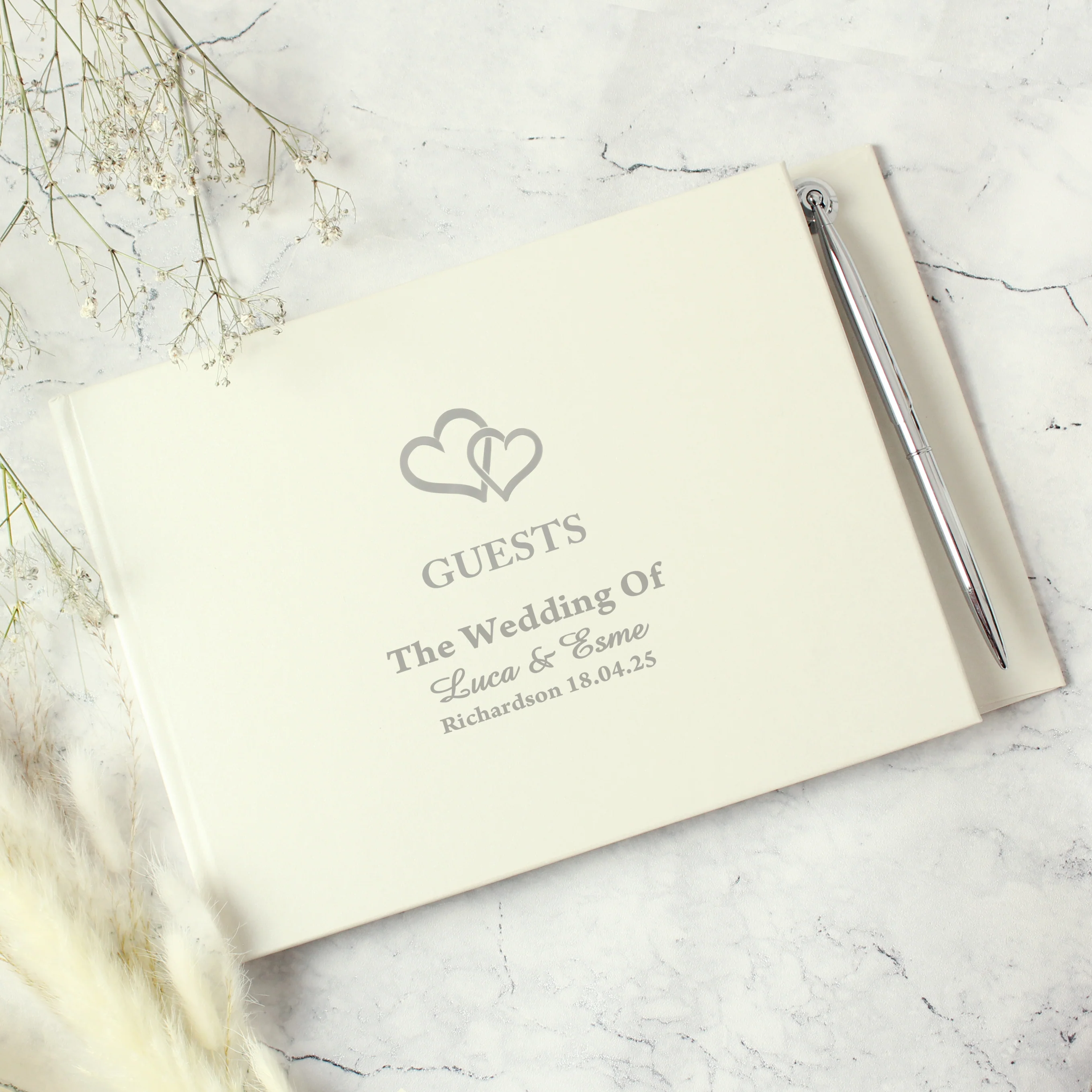 Personalised Hearts Design Hardback Guest Book & Pen - Image 2