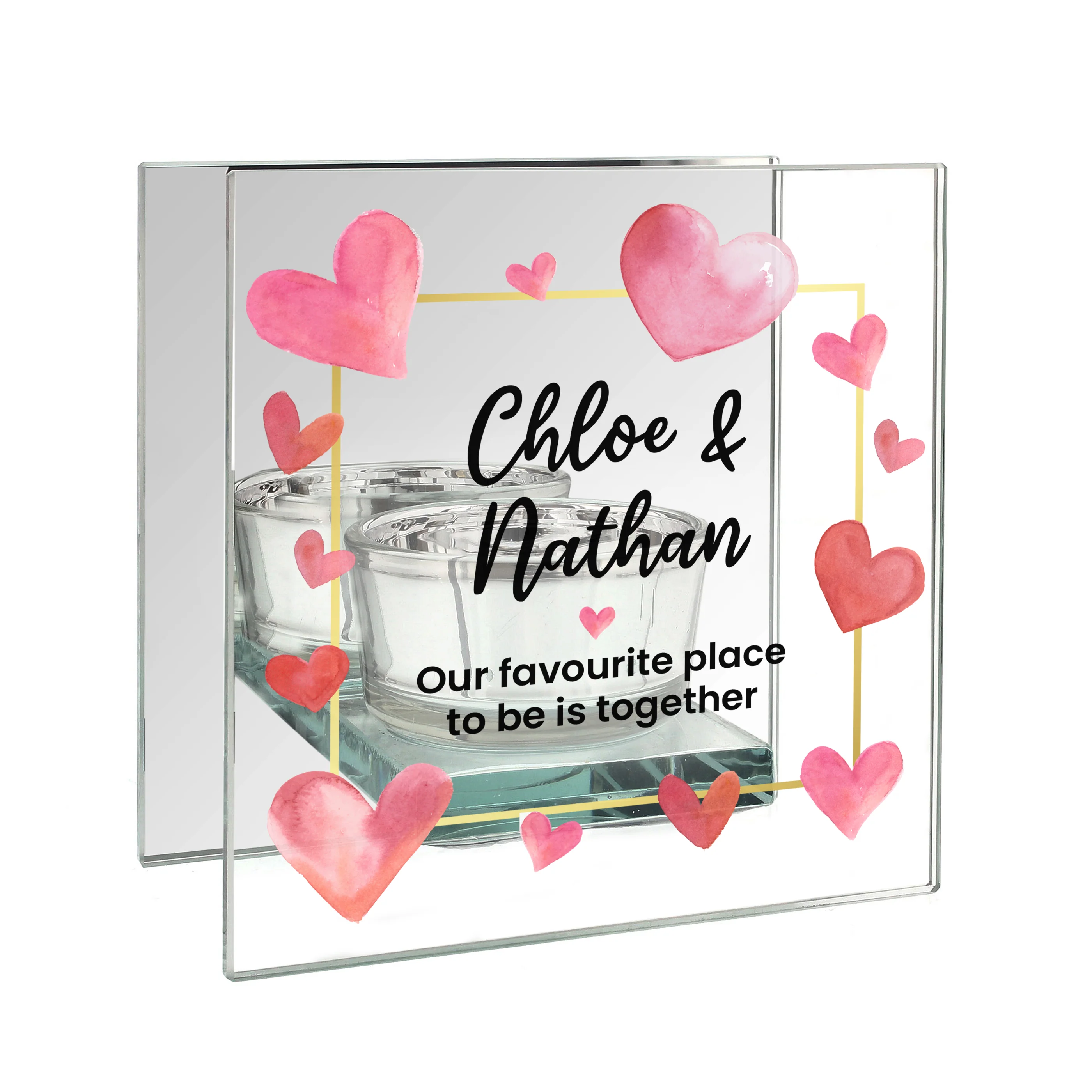 Personalised Hearts Mirrored Glass Tealight Holder - Image 5