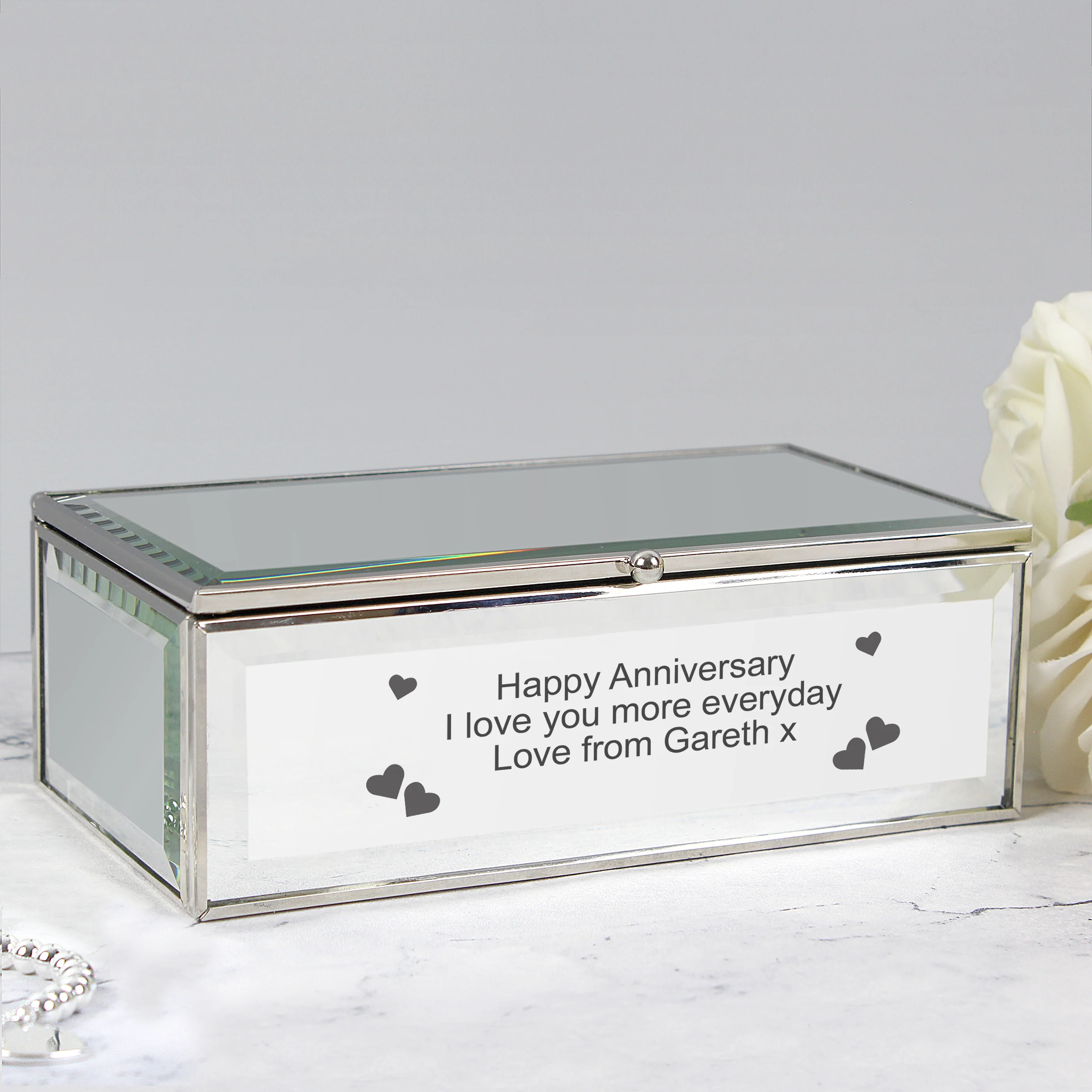 Personalised Hearts Mirrored Jewellery Box - Image 7