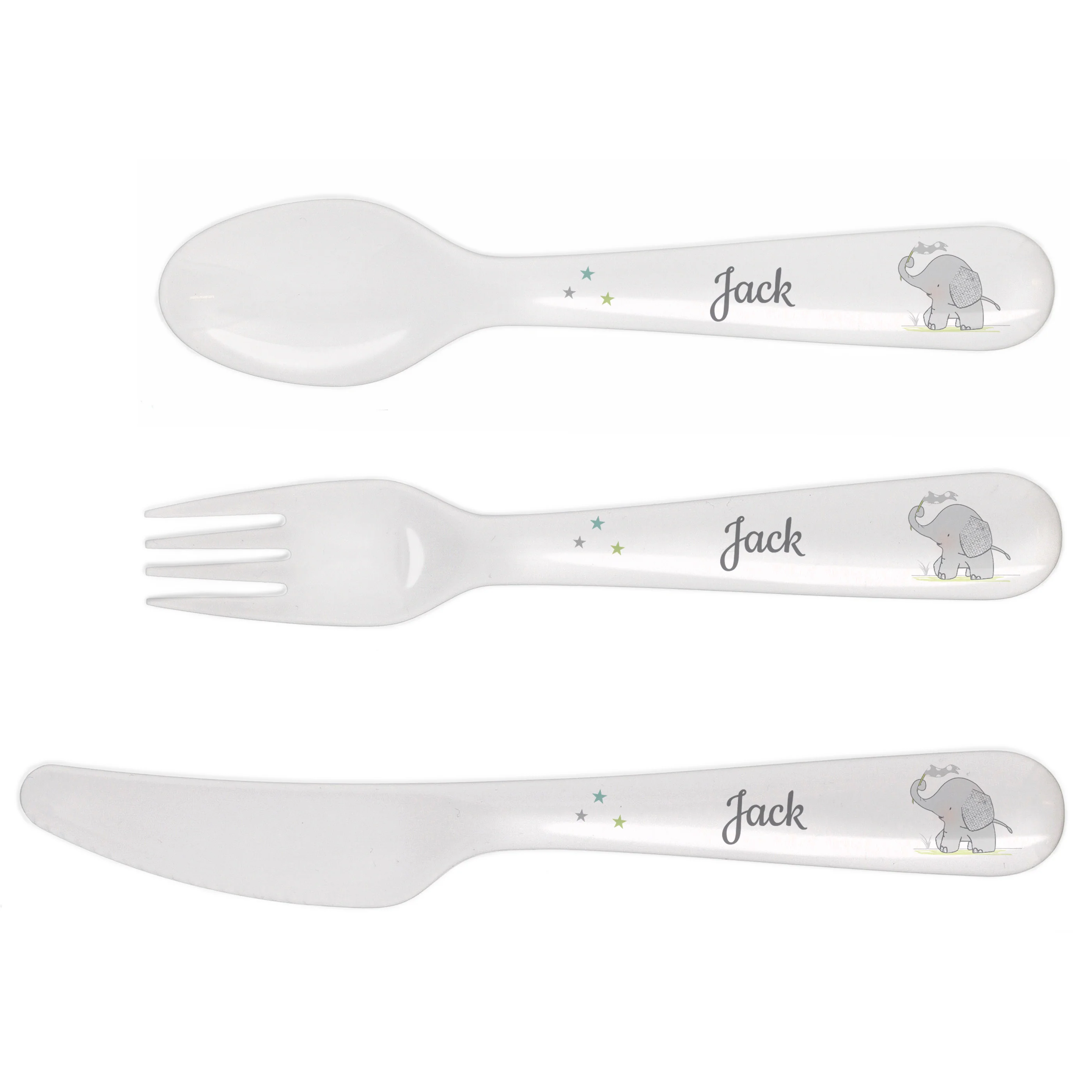 Personalised Hessian Elephant 3 Piece Plastic Cutlery Set - Image 2