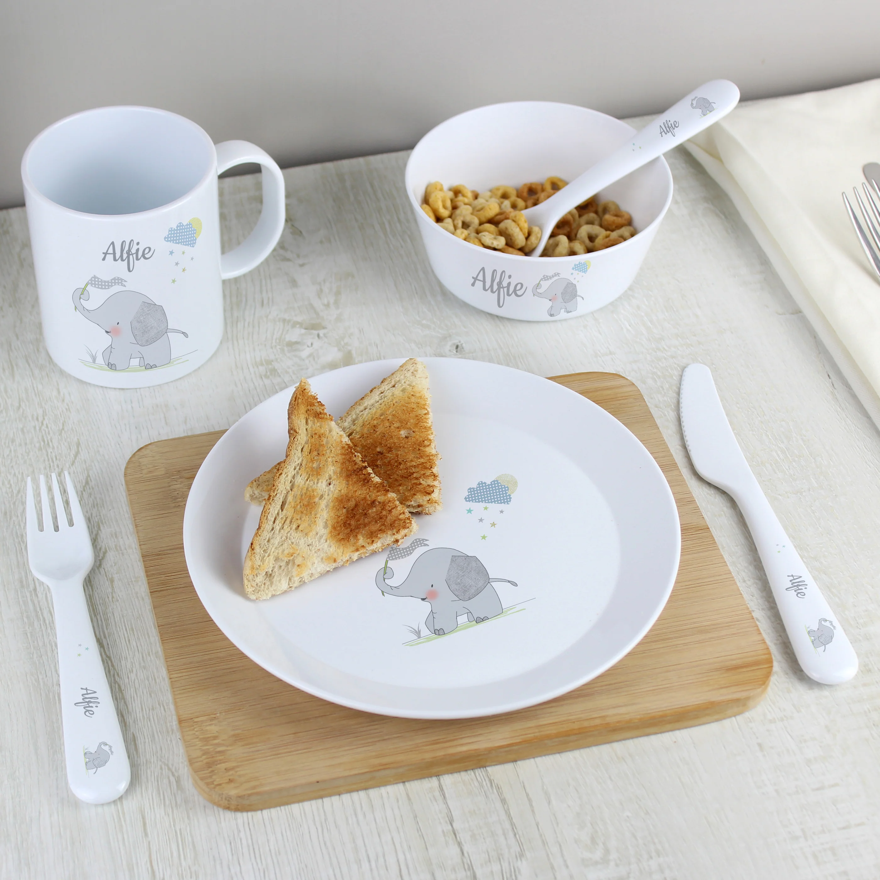 Personalised Hessian Elephant 3 Piece Plastic Cutlery Set - Image 5