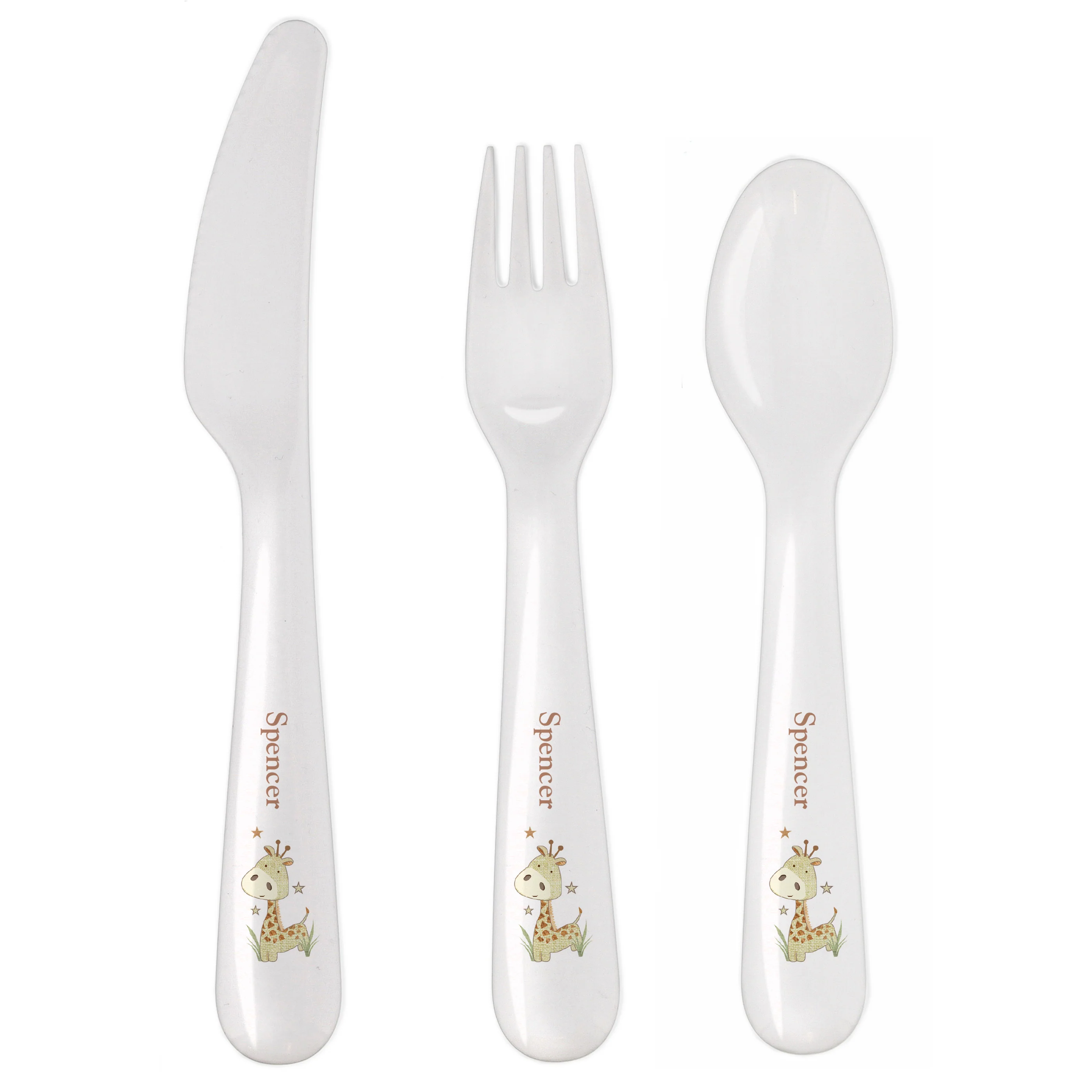 Personalised Hessian Giraffe 3 Piece Plastic Cutlery Set - Image 4