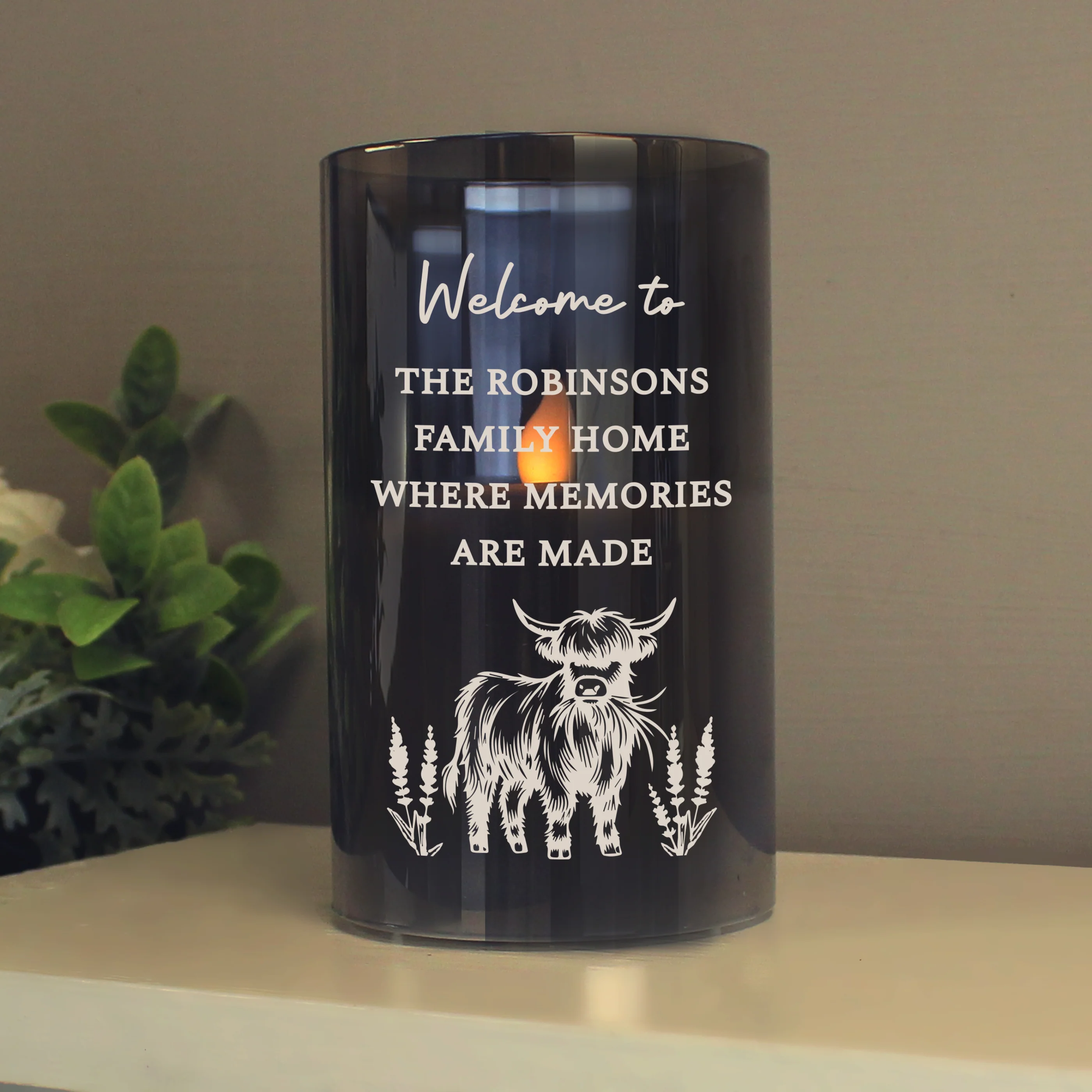 Personalised Highland Cow Glass LED Candle - Image 4