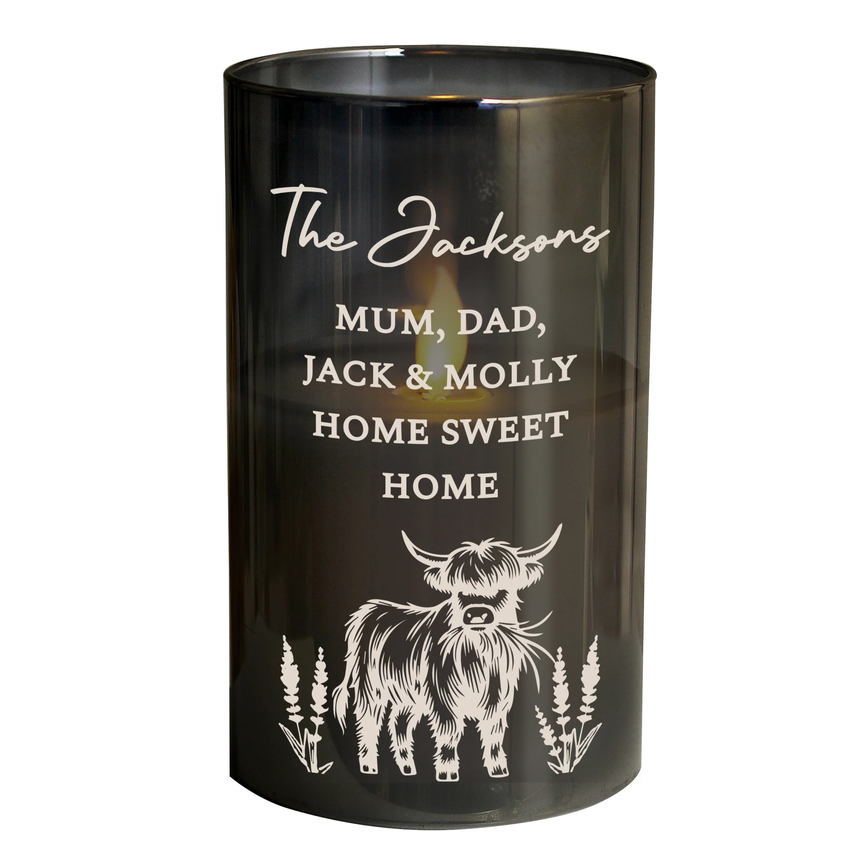 Personalised Highland Cow Glass LED Candle - Image 5