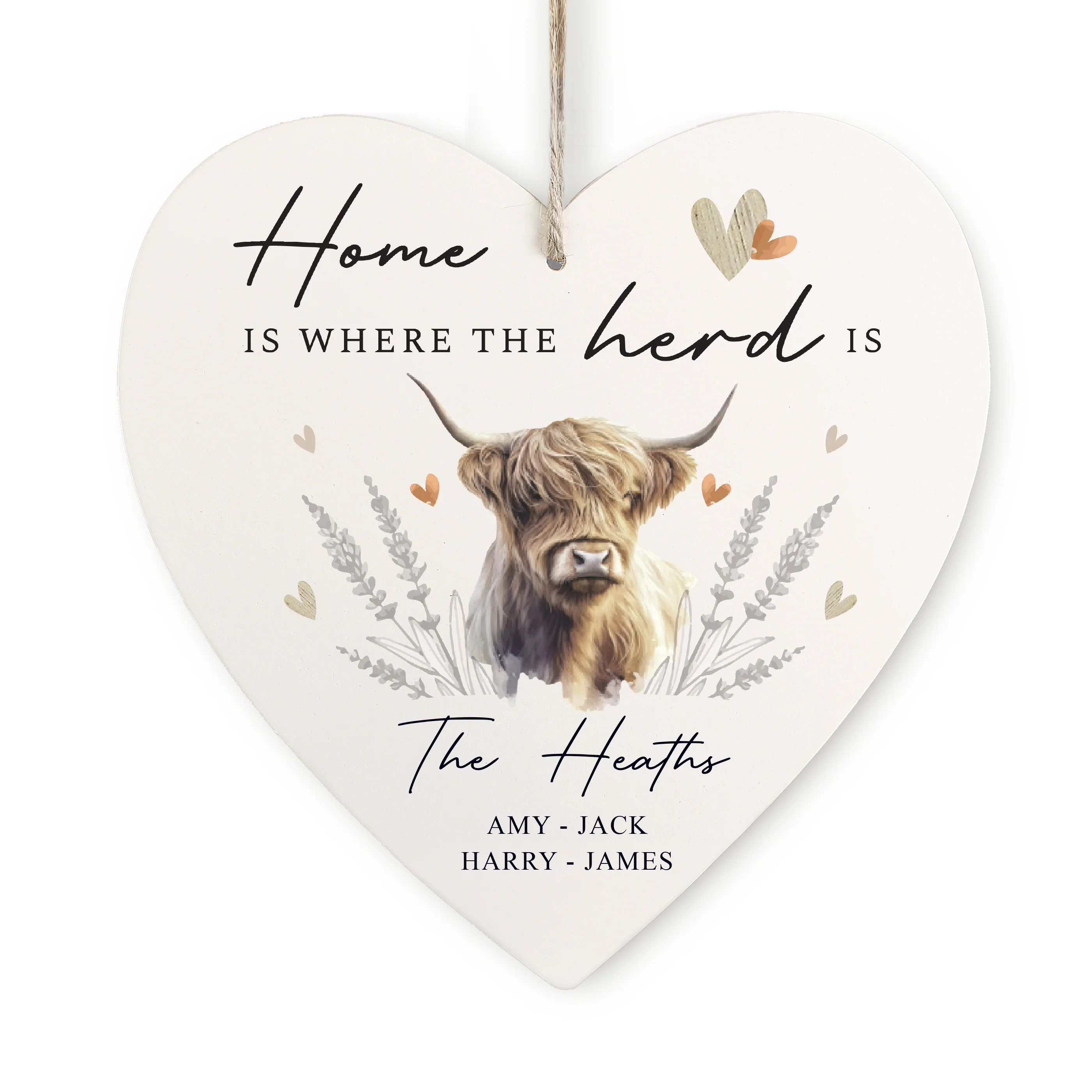 Personalised Highland Cow Hanging Heart Ornament - Image 6