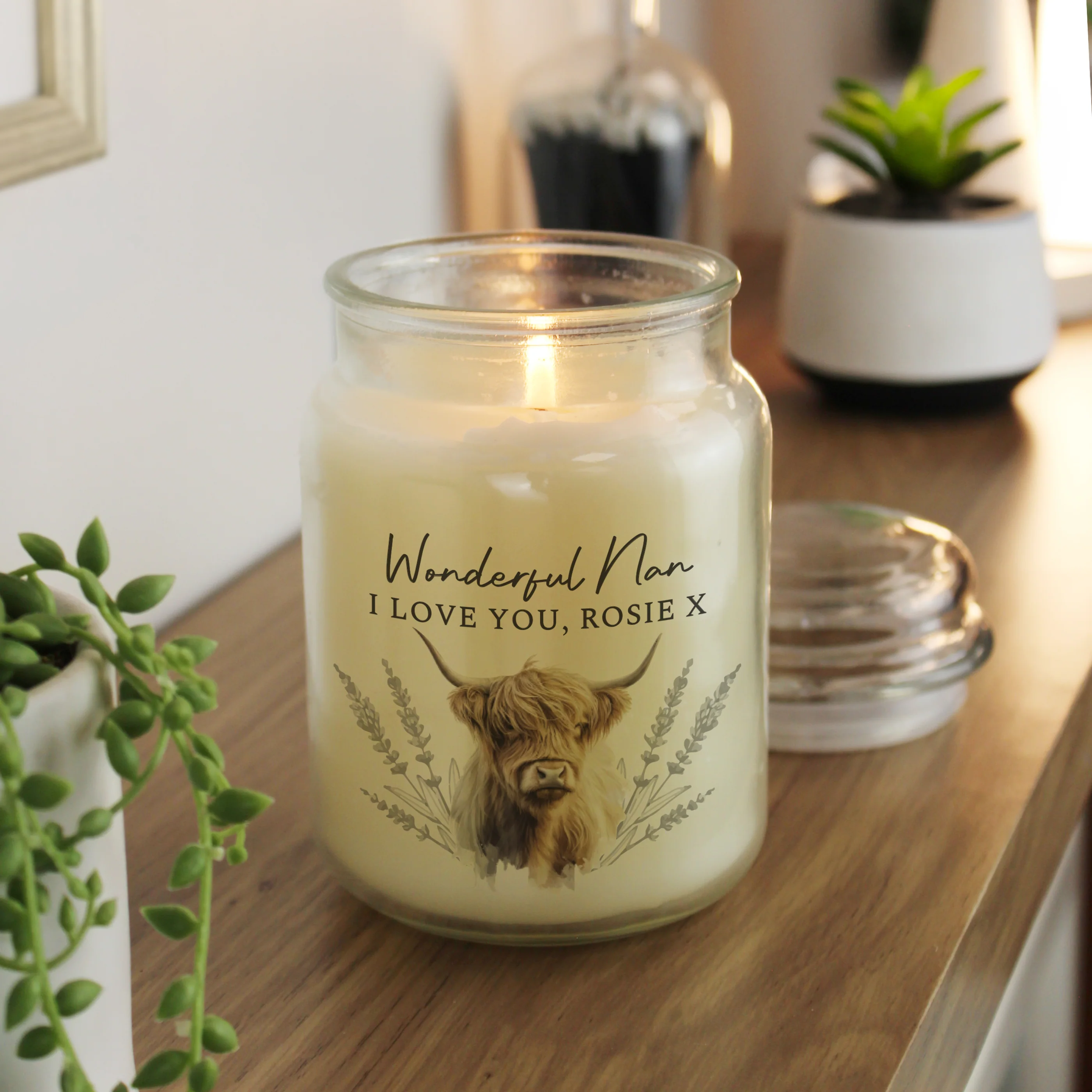 Personalised Highland Cow Large Candle Jar - Image 2
