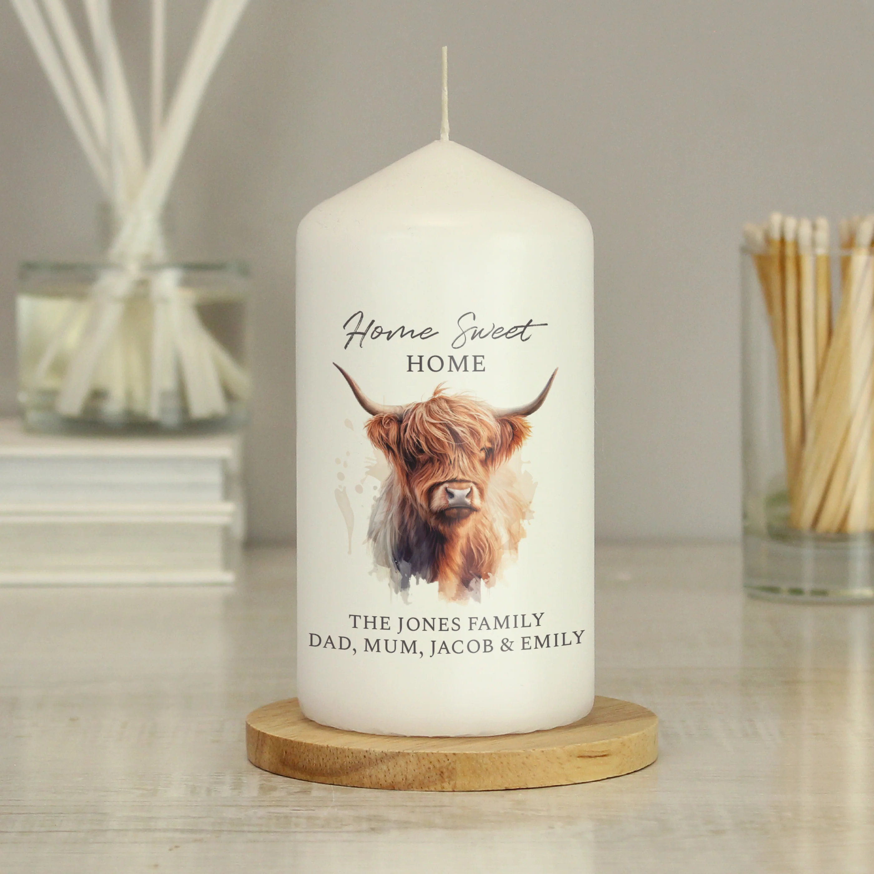 Personalised Highland Cow Pillar Candle - Image 2
