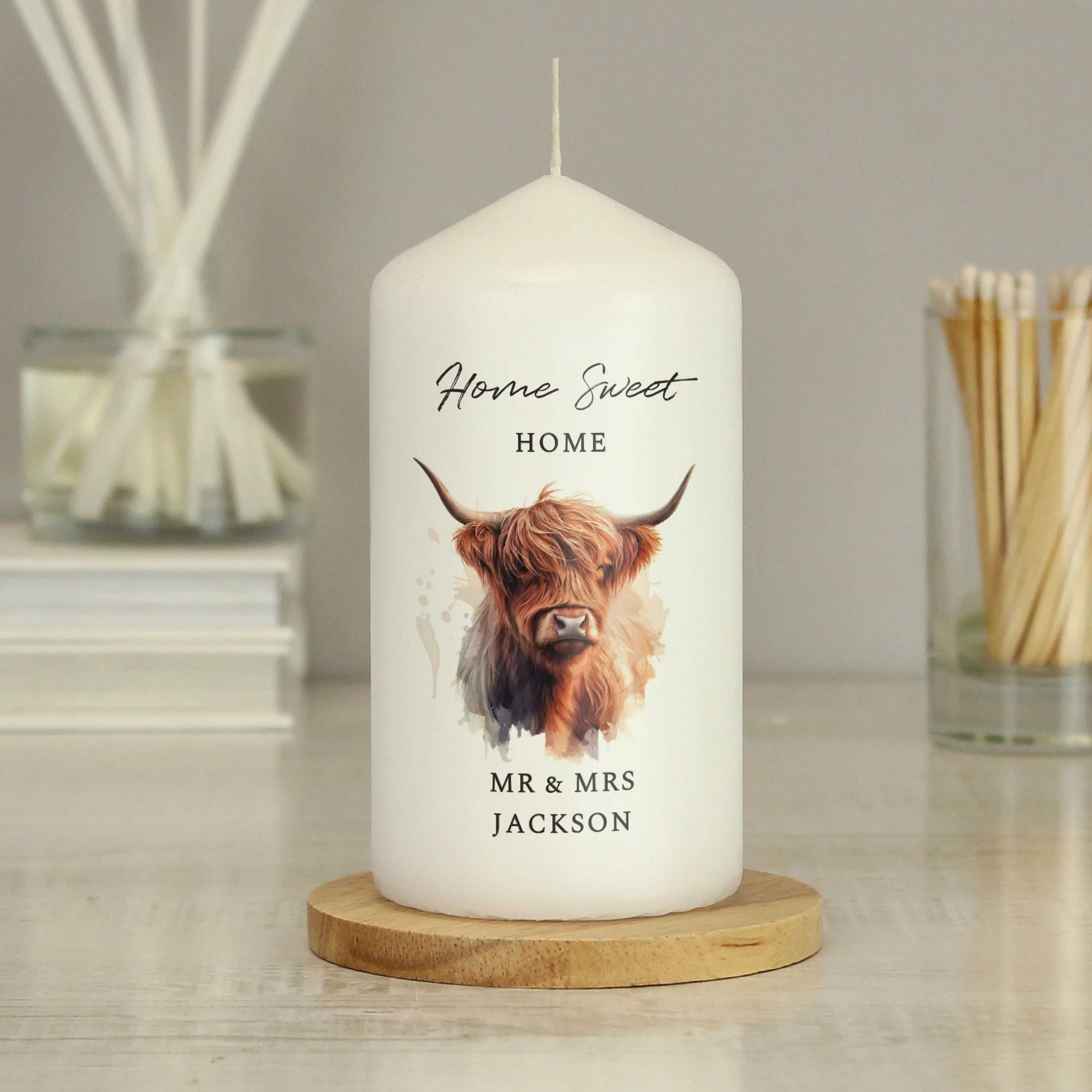 Personalised Highland Cow Pillar Candle - Image 3