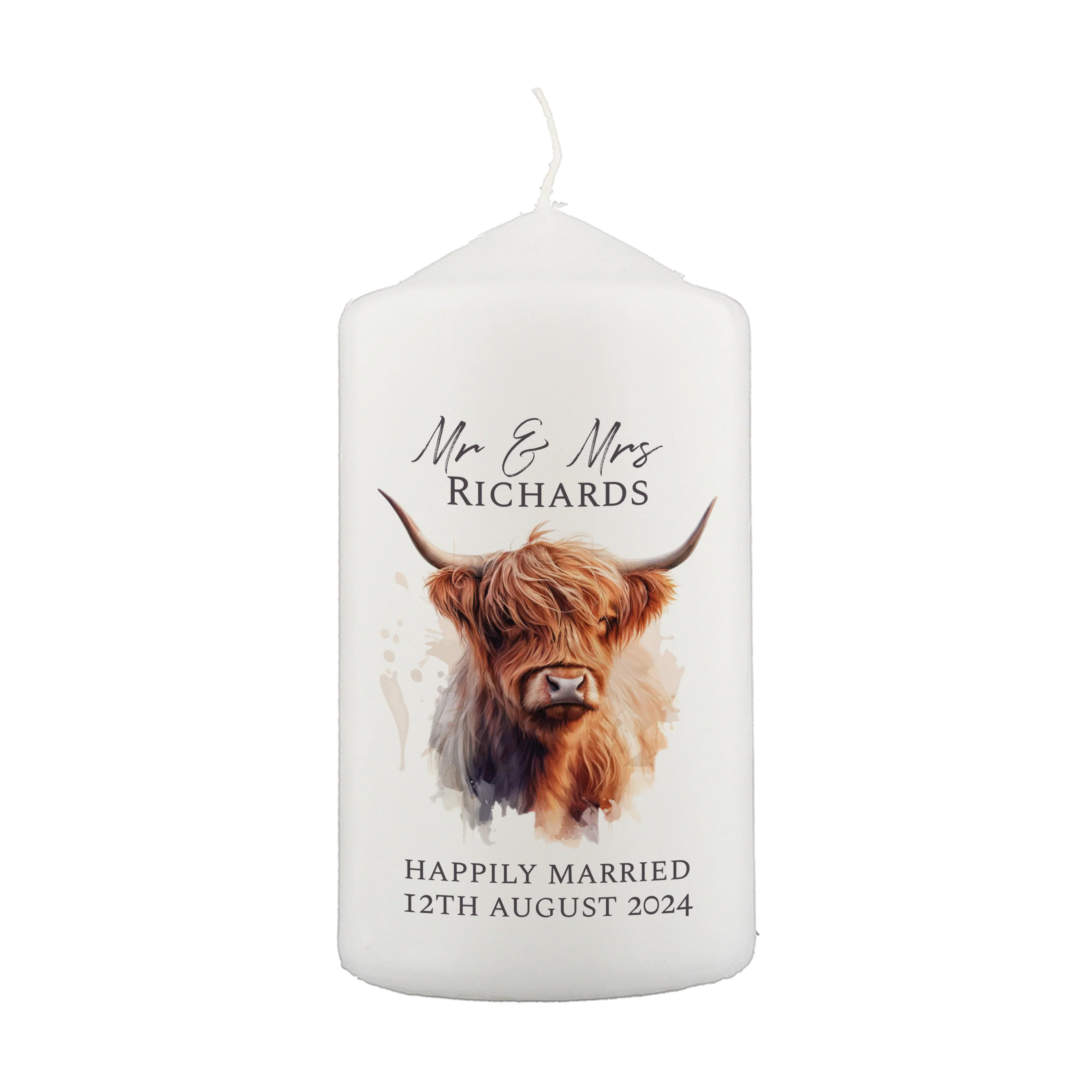 Personalised Highland Cow Pillar Candle - Image 4