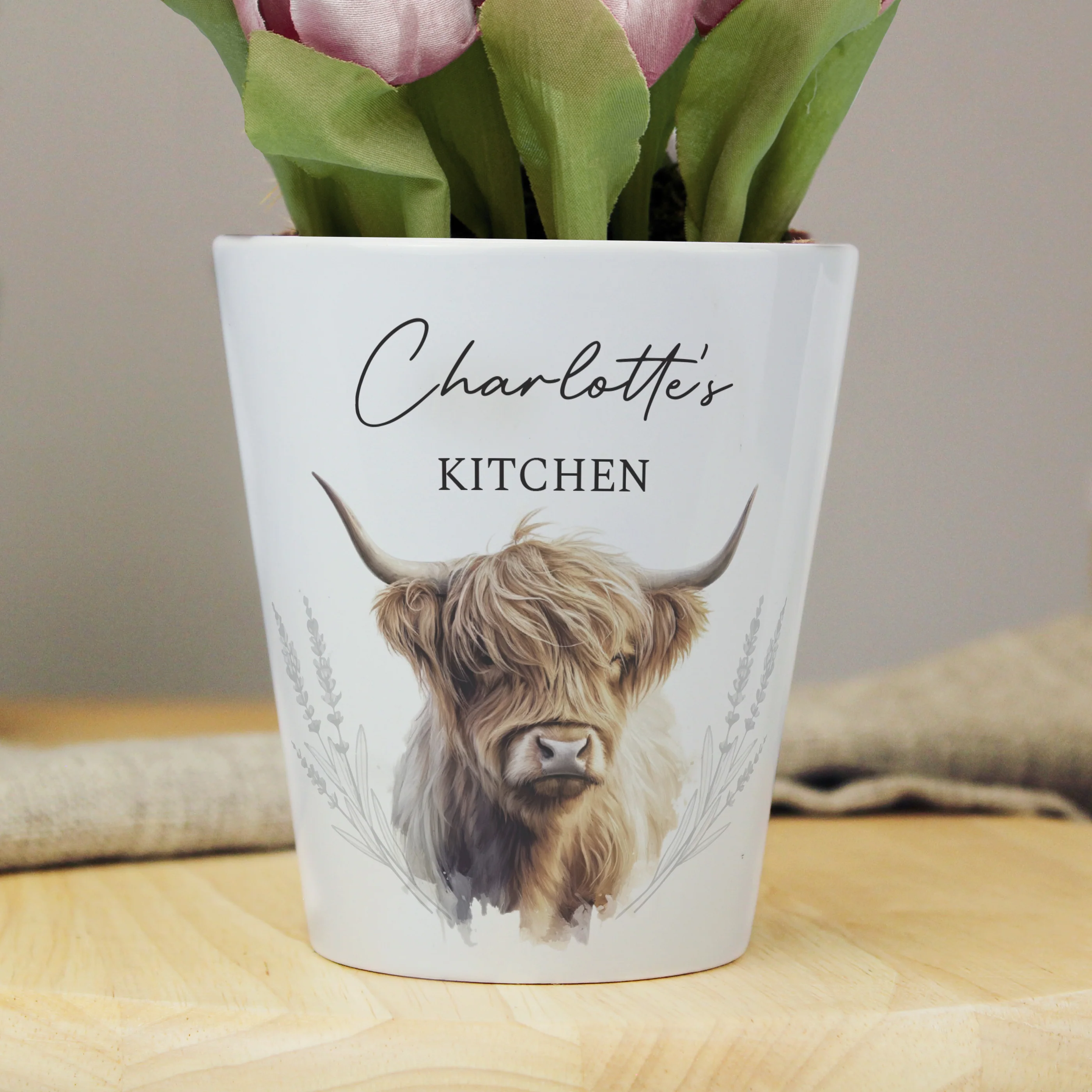 Personalised Highland Cow Plant Pot - Image 3