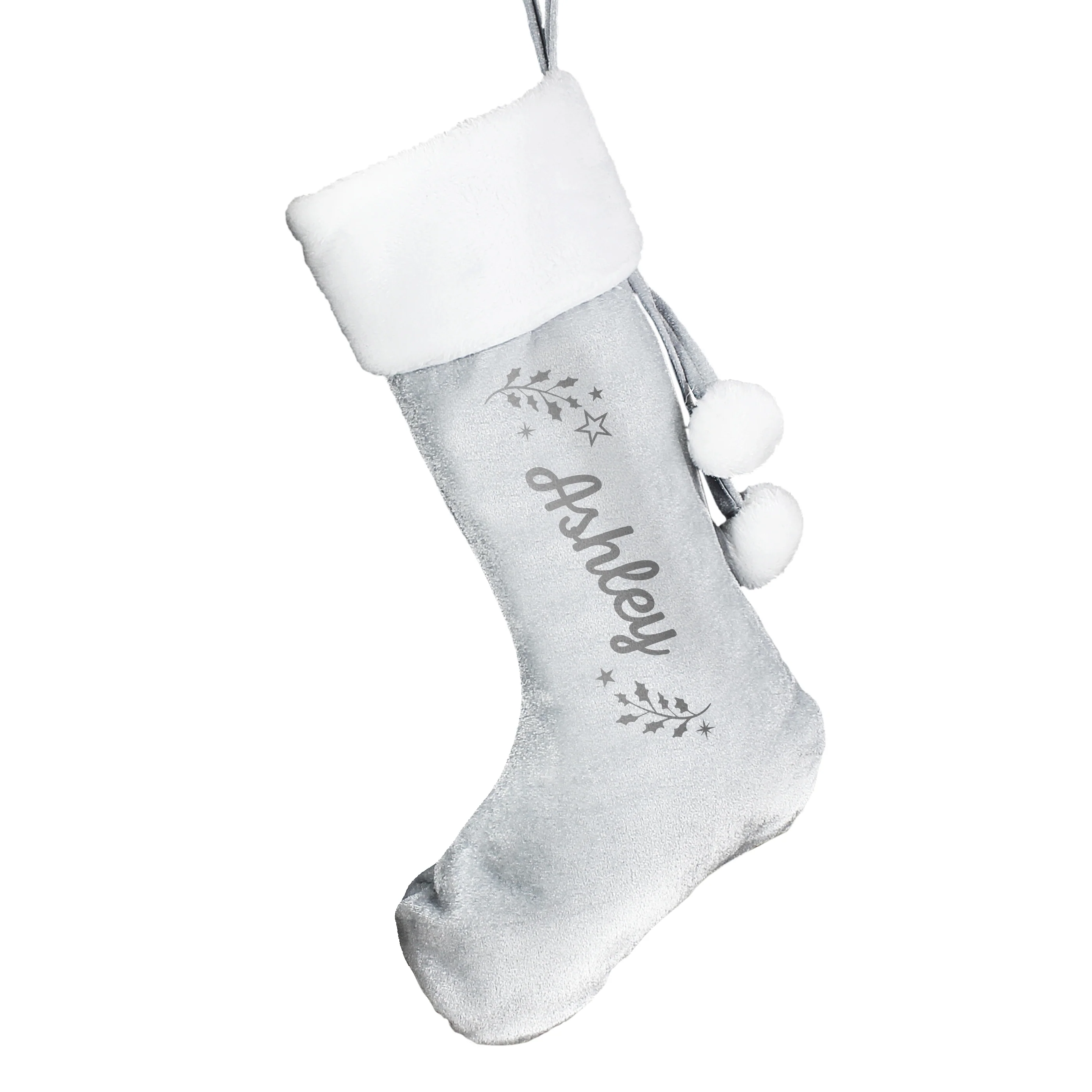 Personalised Holly Grey Christmas Stocking - Image 5