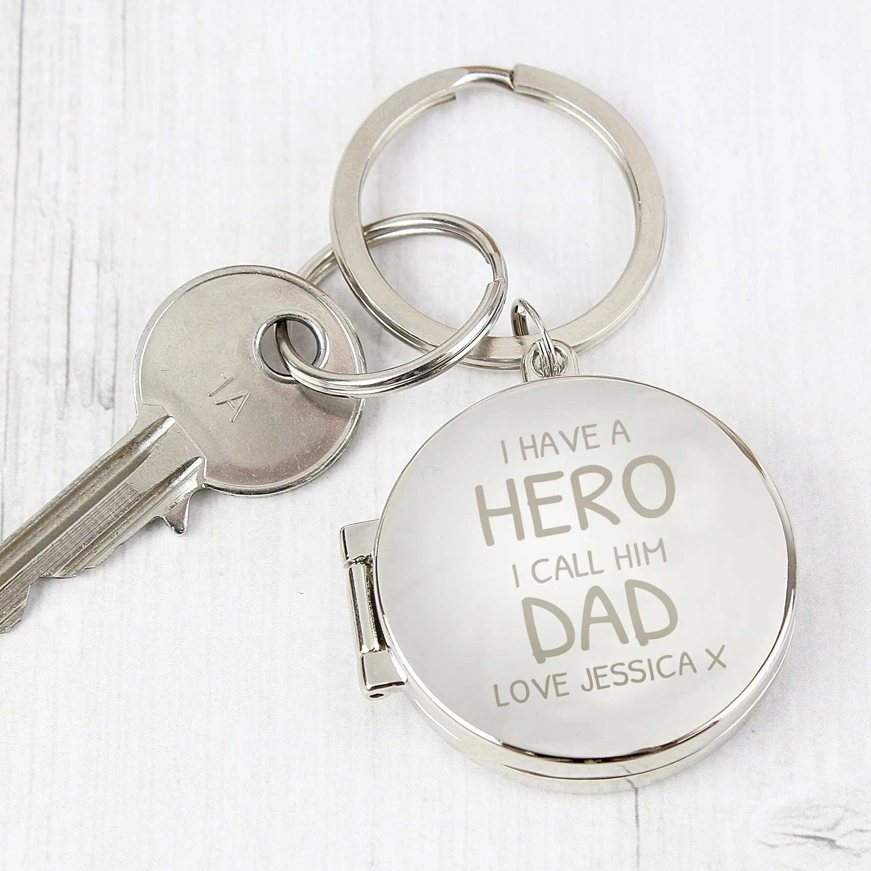 Personalised I Have A Hero Round Photo Keyring - Image 3
