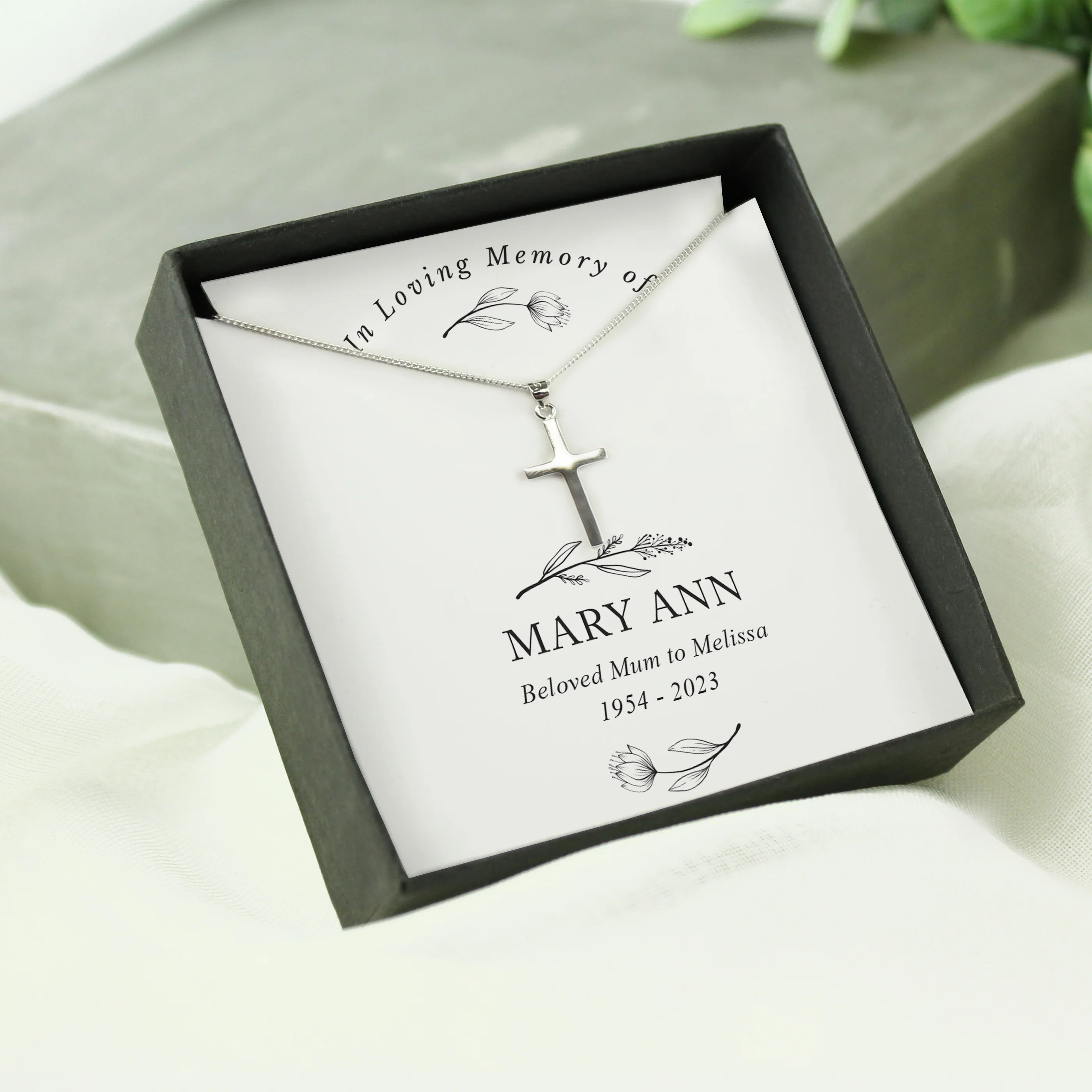 Personalised In Loving Memory Cross Sentiment Necklace and Box - Image 3