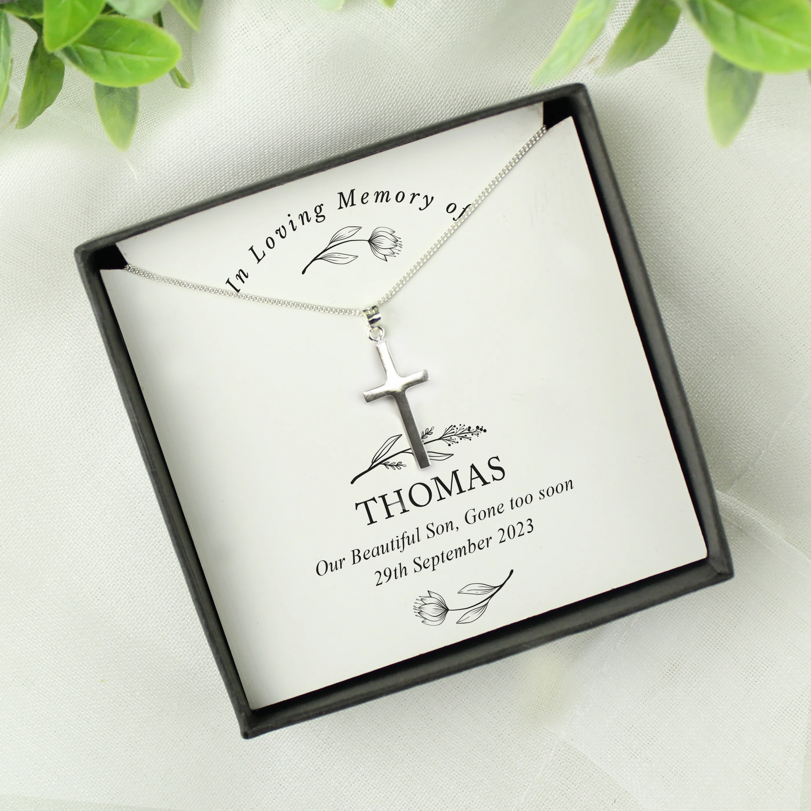 Personalised In Loving Memory Cross Sentiment Necklace and Box - Image 4