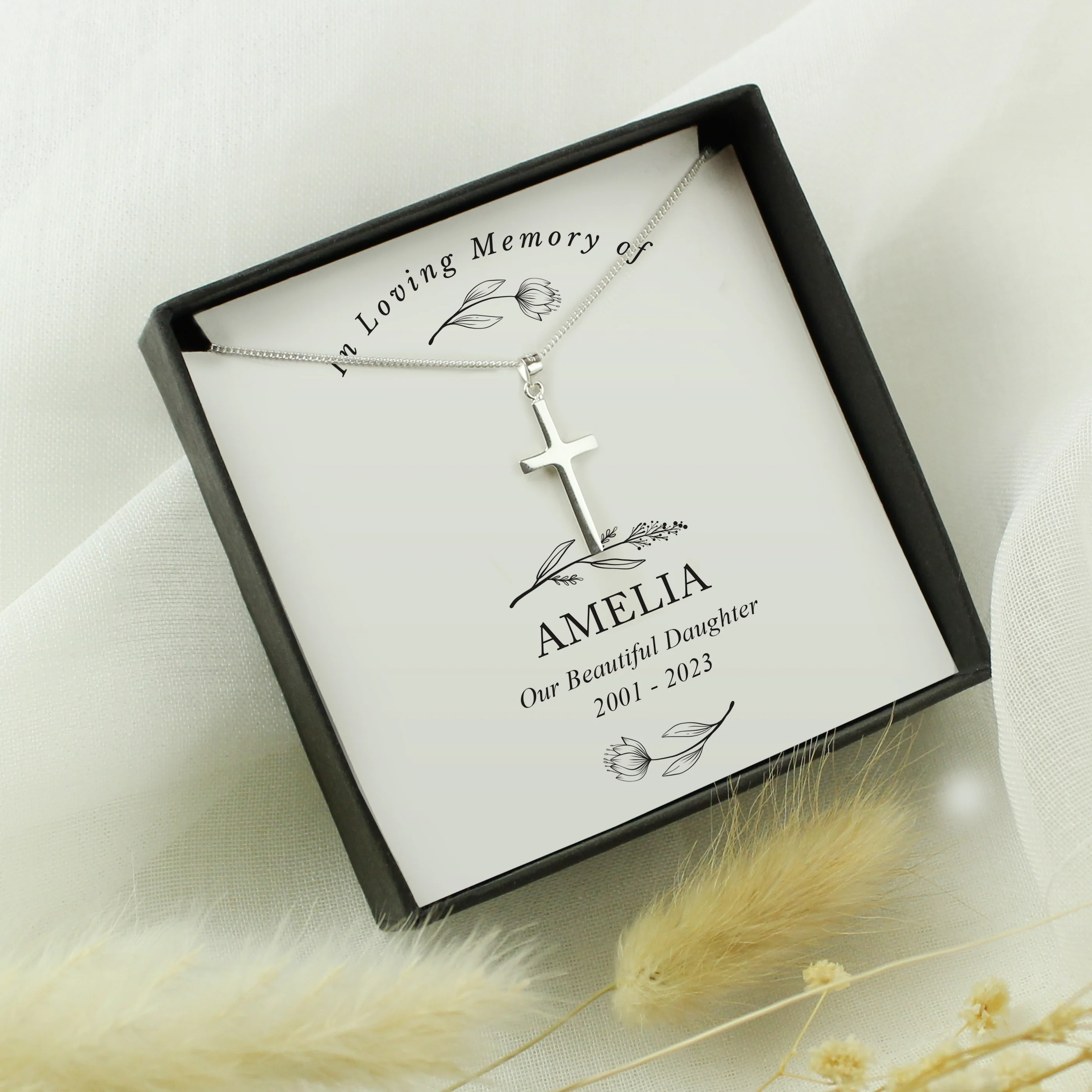 Personalised In Loving Memory Cross Sentiment Necklace and Box - Image 6