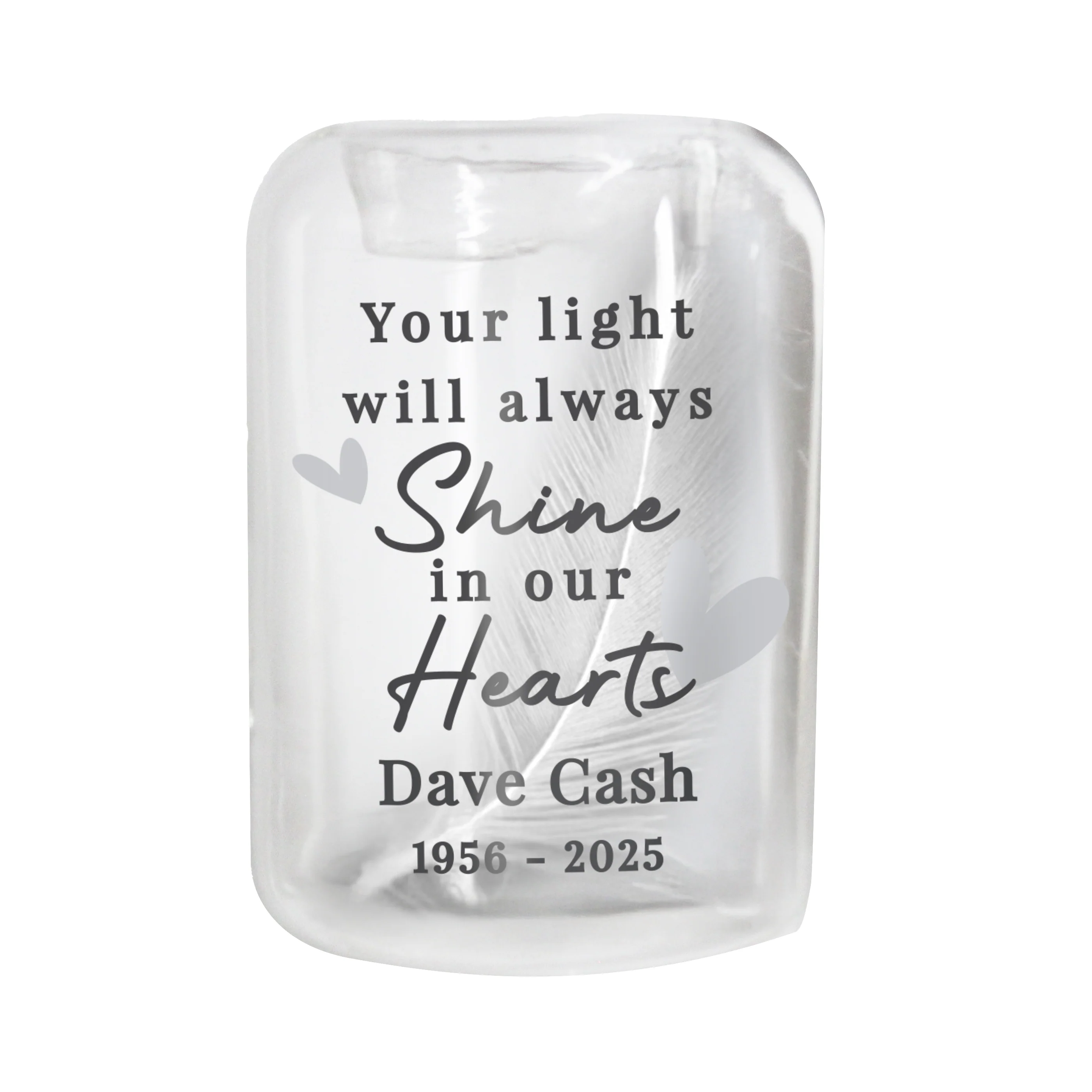 Personalised In Our Hearts Memorial Feather Tealight Holder - Image 5