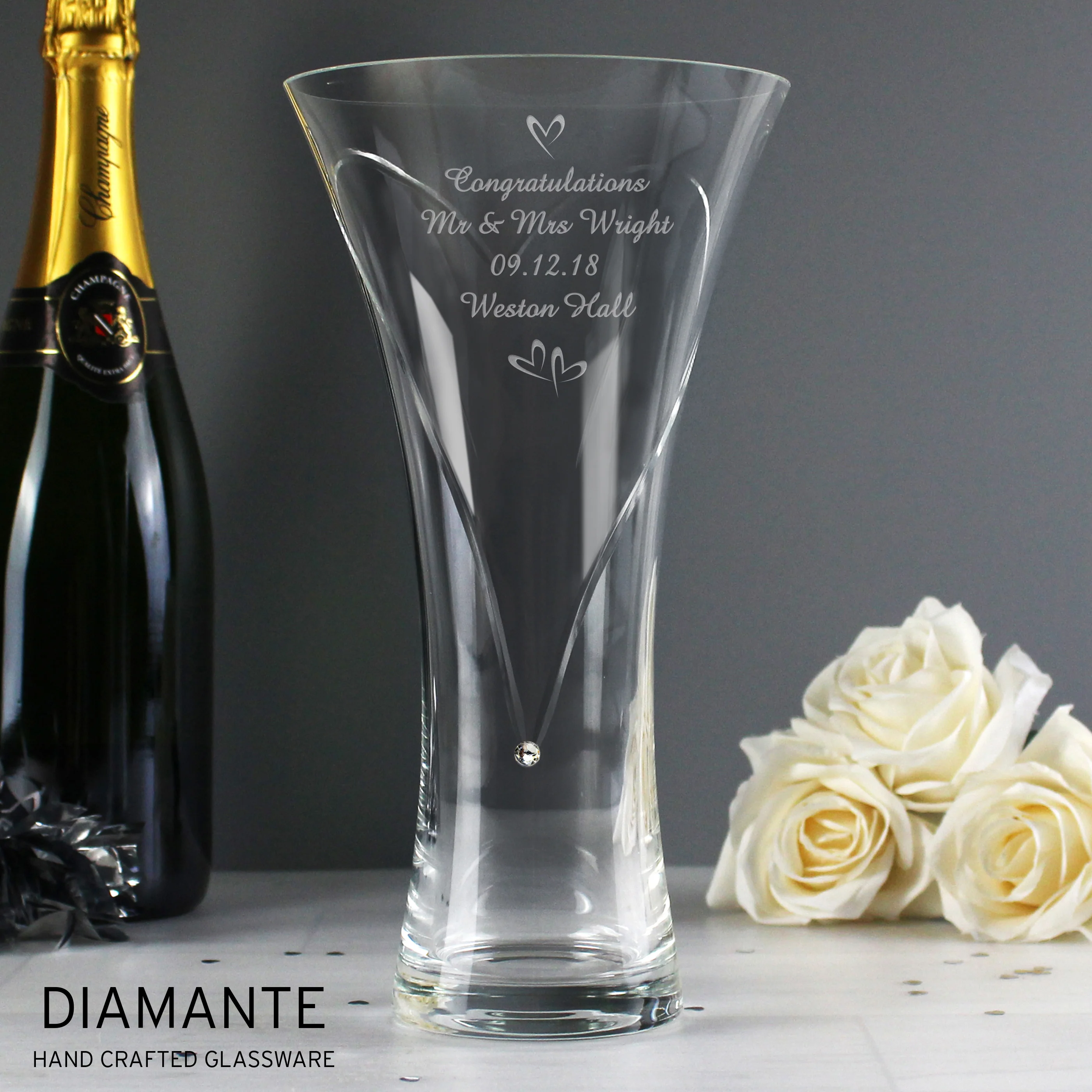 Personalised Large Hand Cut Little Hearts Diamante Vase - Image 3