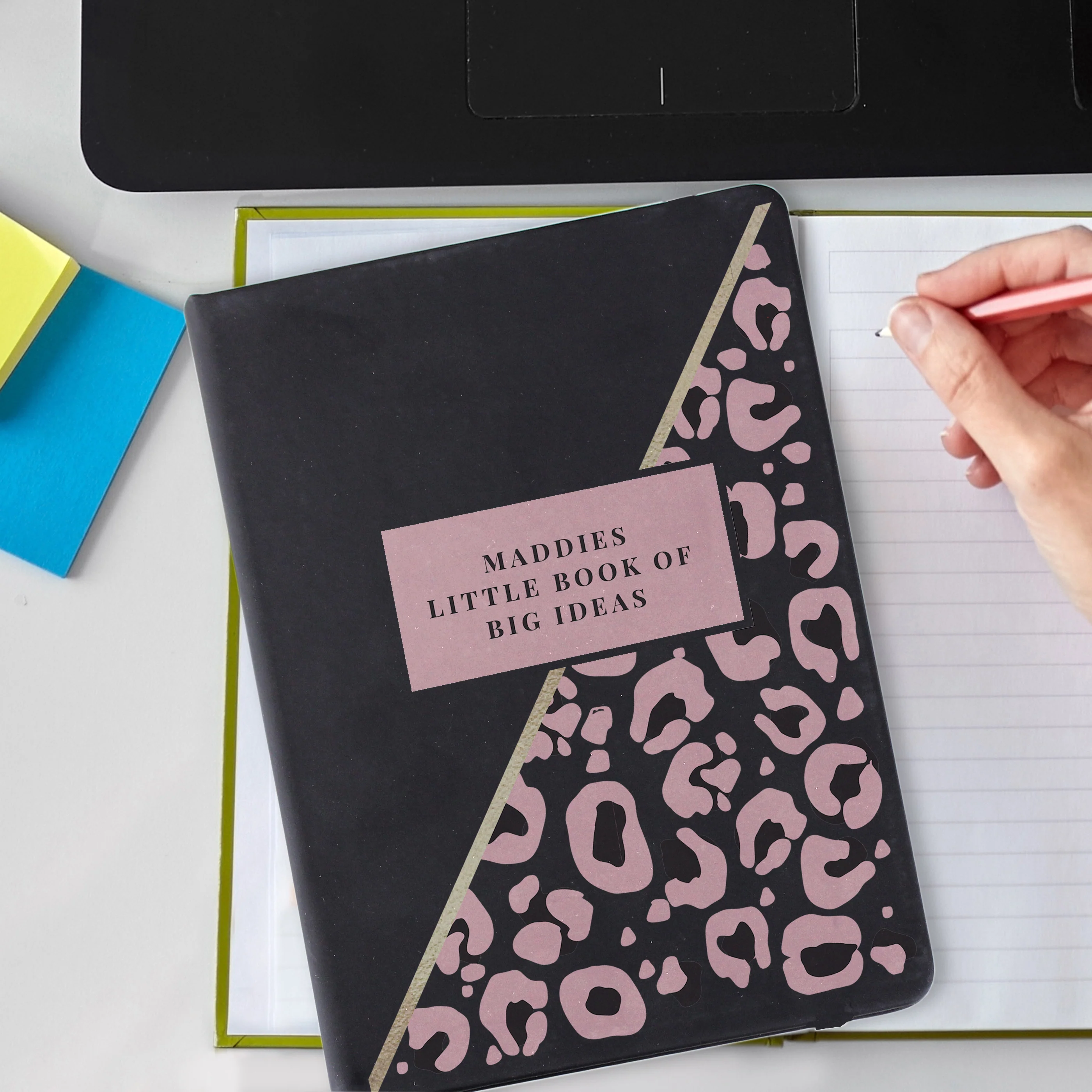Personalised Leopard Print Black Hardback Notebook - Image 3