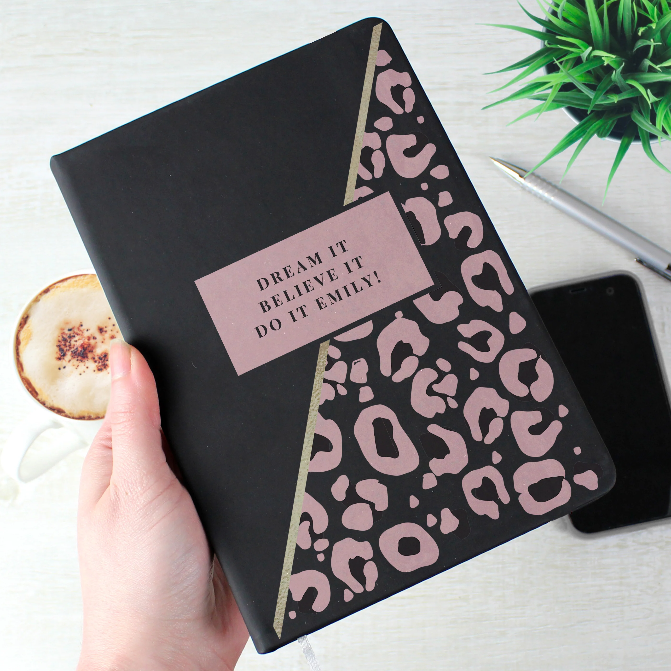 Personalised Leopard Print Black Hardback Notebook - Image 4