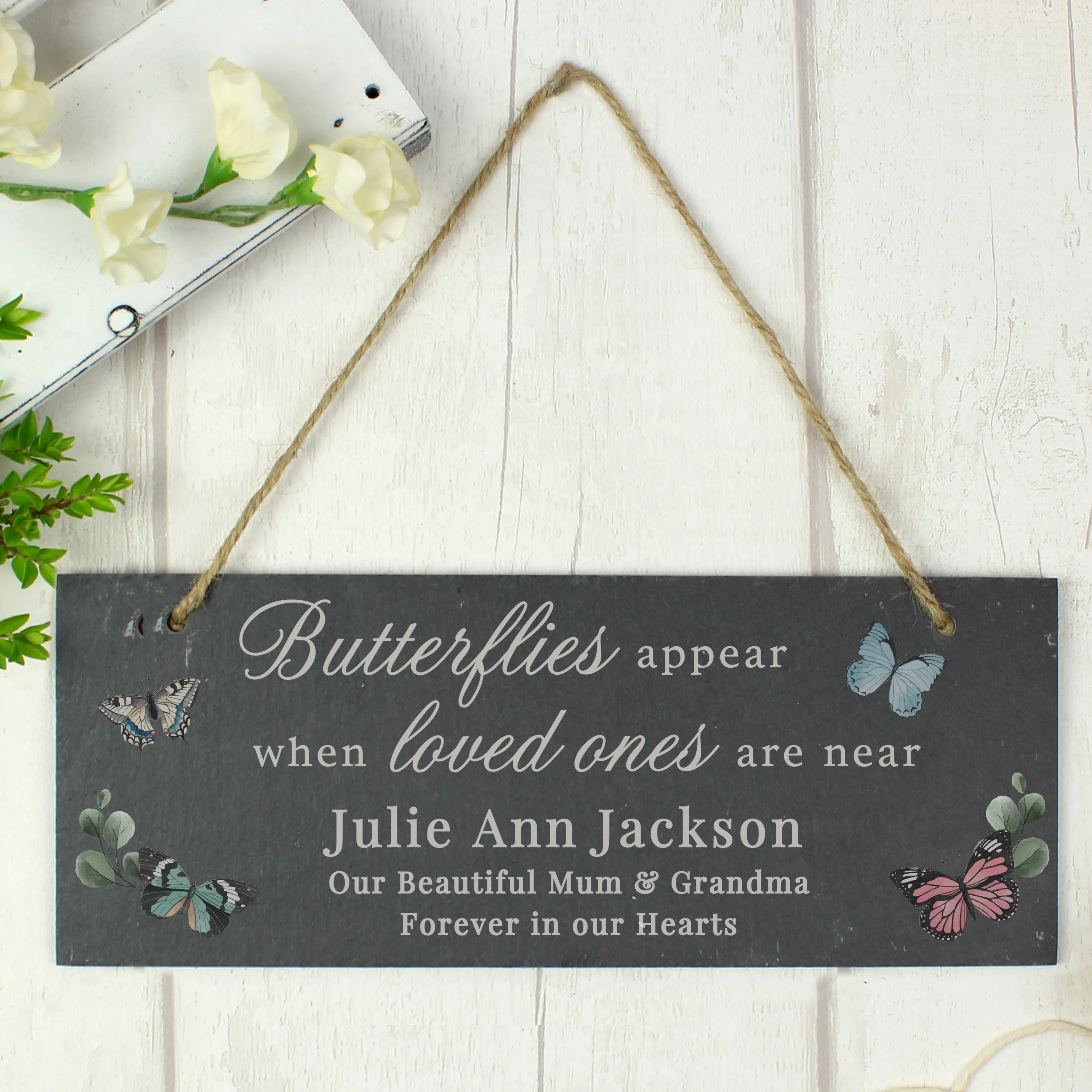 Personalised Memorial Butterflies Appear Slate Hanging Ornament - Image 3