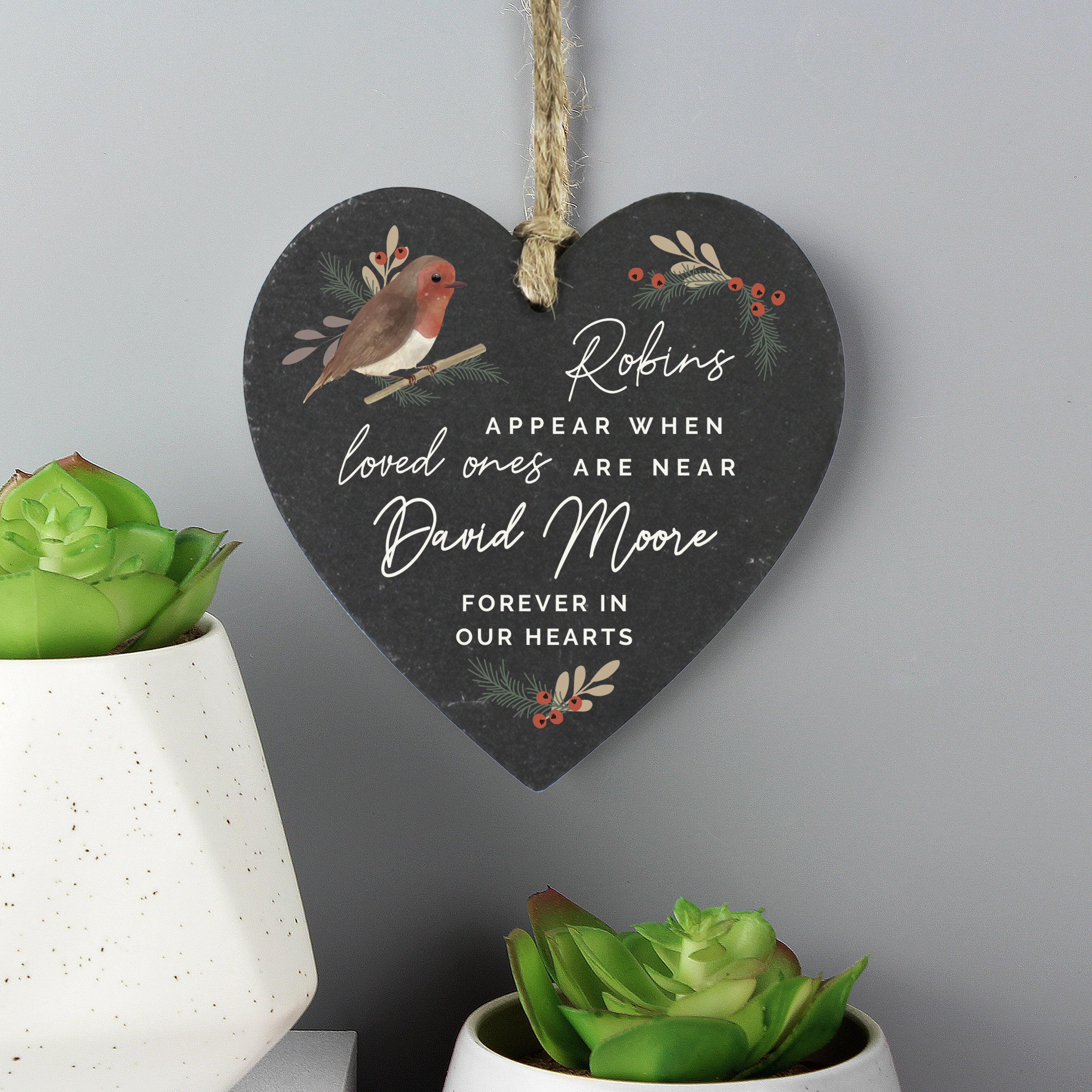 Personalised Memorial Robins Appear Slate Heart - Image 3