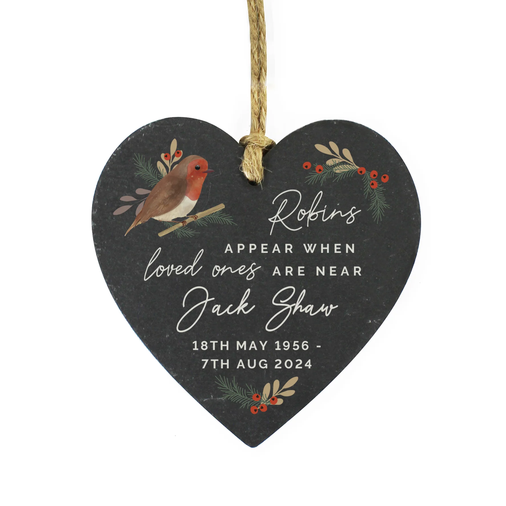 Personalised Memorial Robins Appear Slate Heart - Image 4