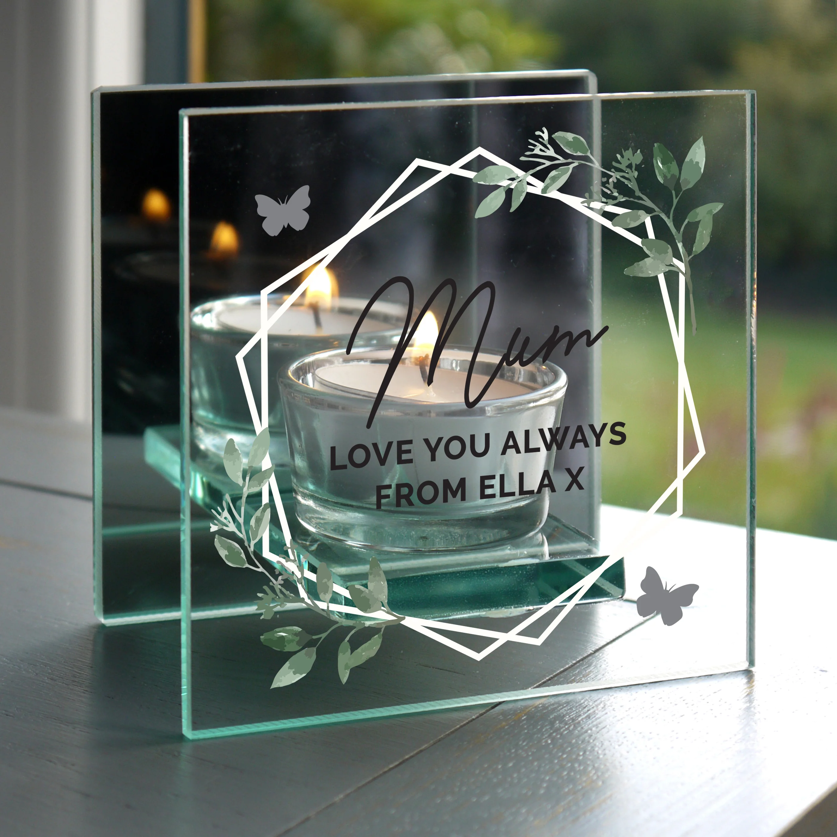 Personalised Mirrored Glass Tea Light Candle Holder - Image 2