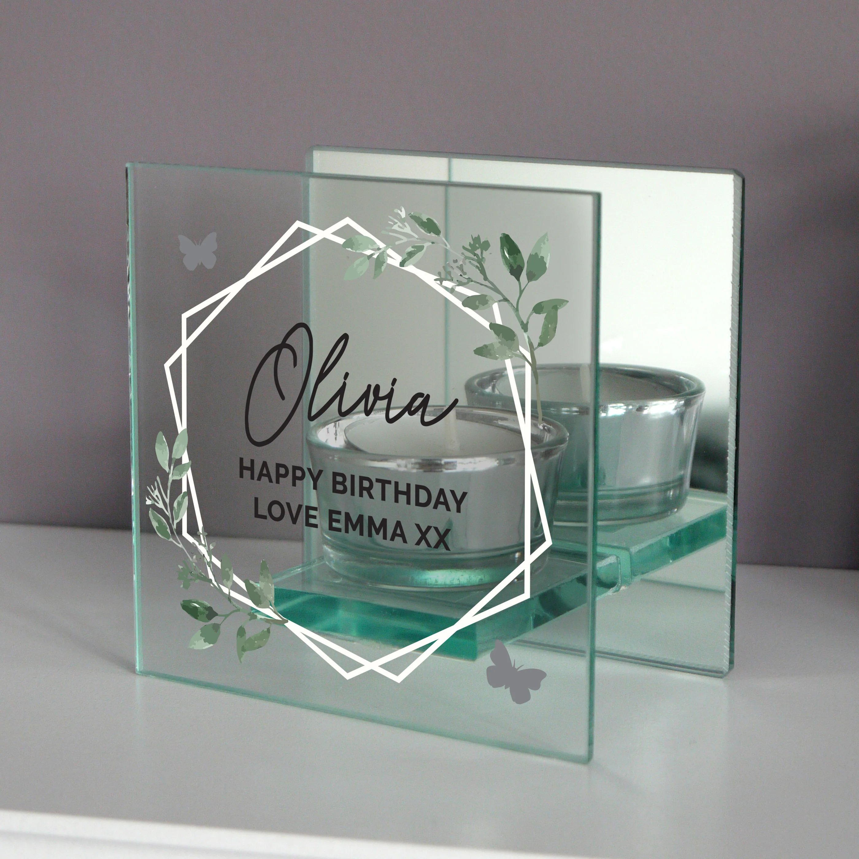 Personalised Mirrored Glass Tea Light Candle Holder - Image 4