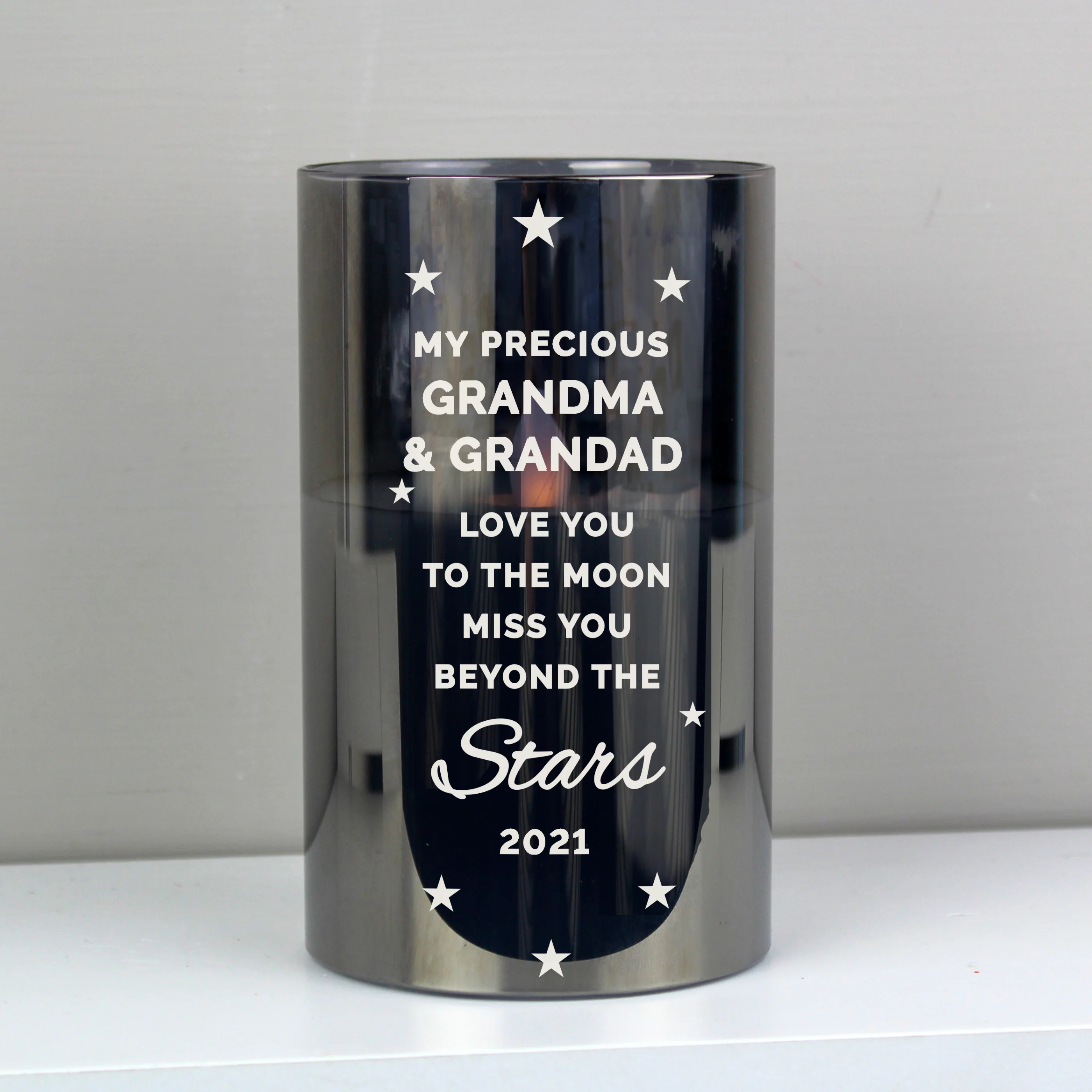 Personalised Miss You Beyond The Stars Smoked Glass LED Candle - Image 2