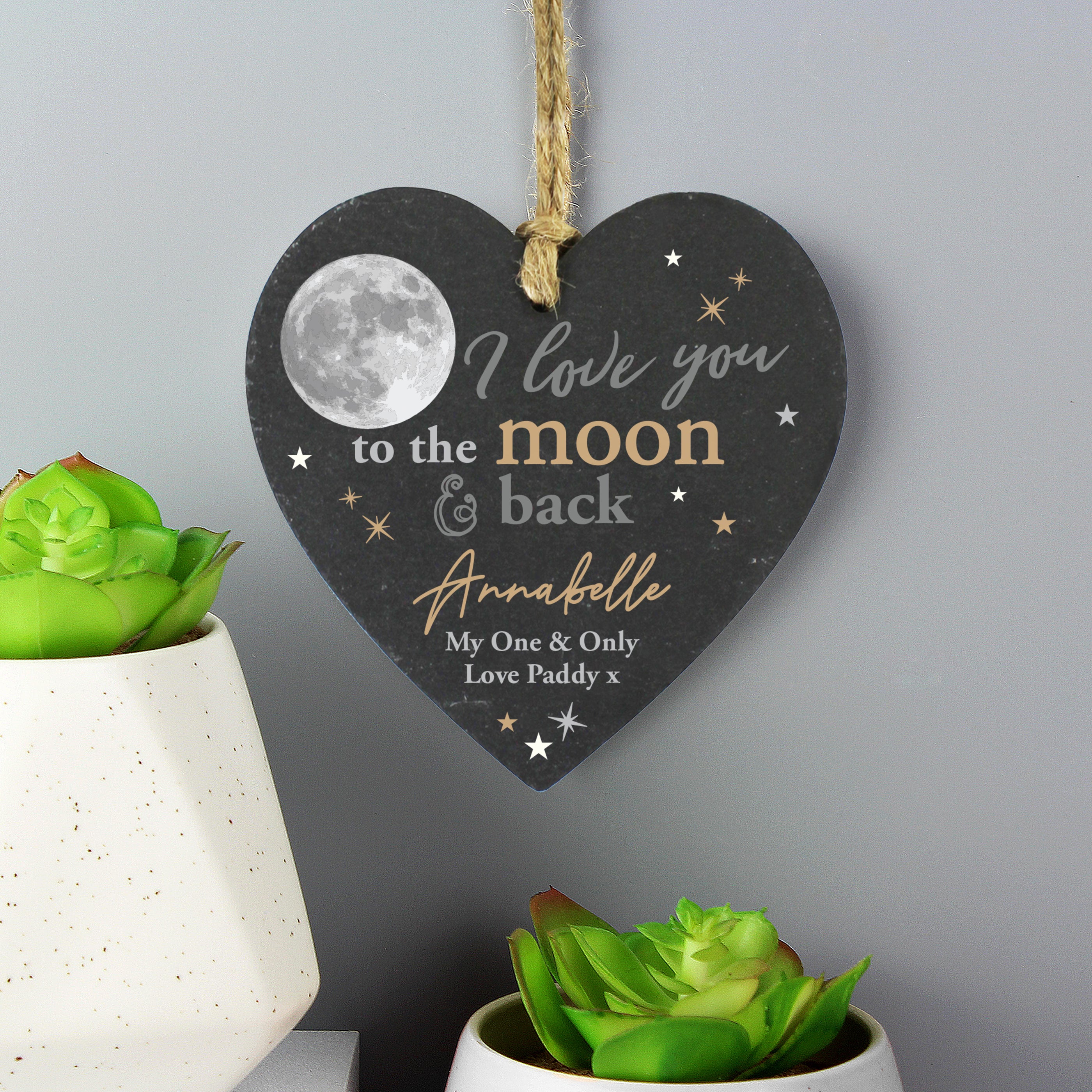 Personalised Moon and Back Slate Heart Decoration - Image 2