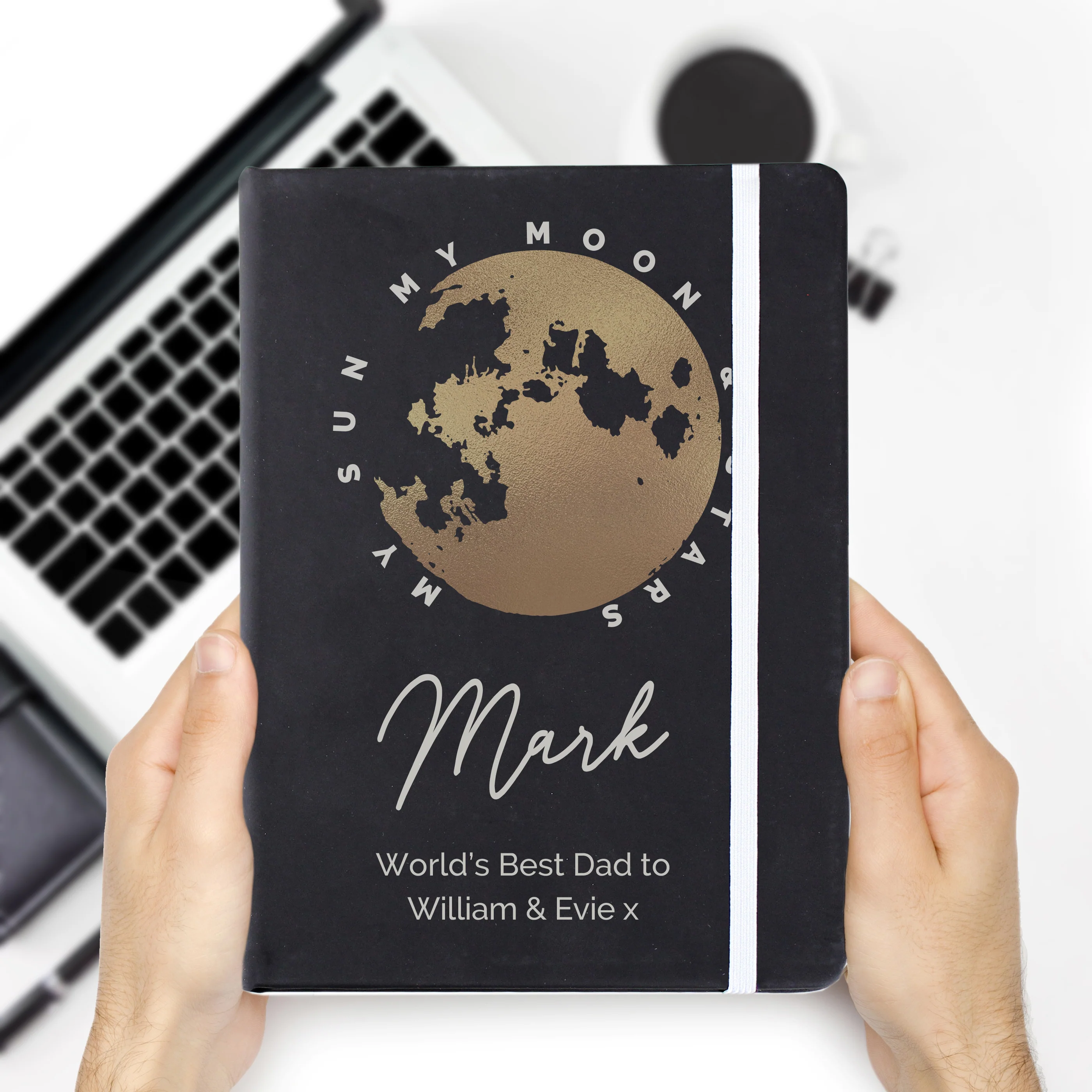 Personalised Moon & Stars Black Hardback Notebook - Image 3