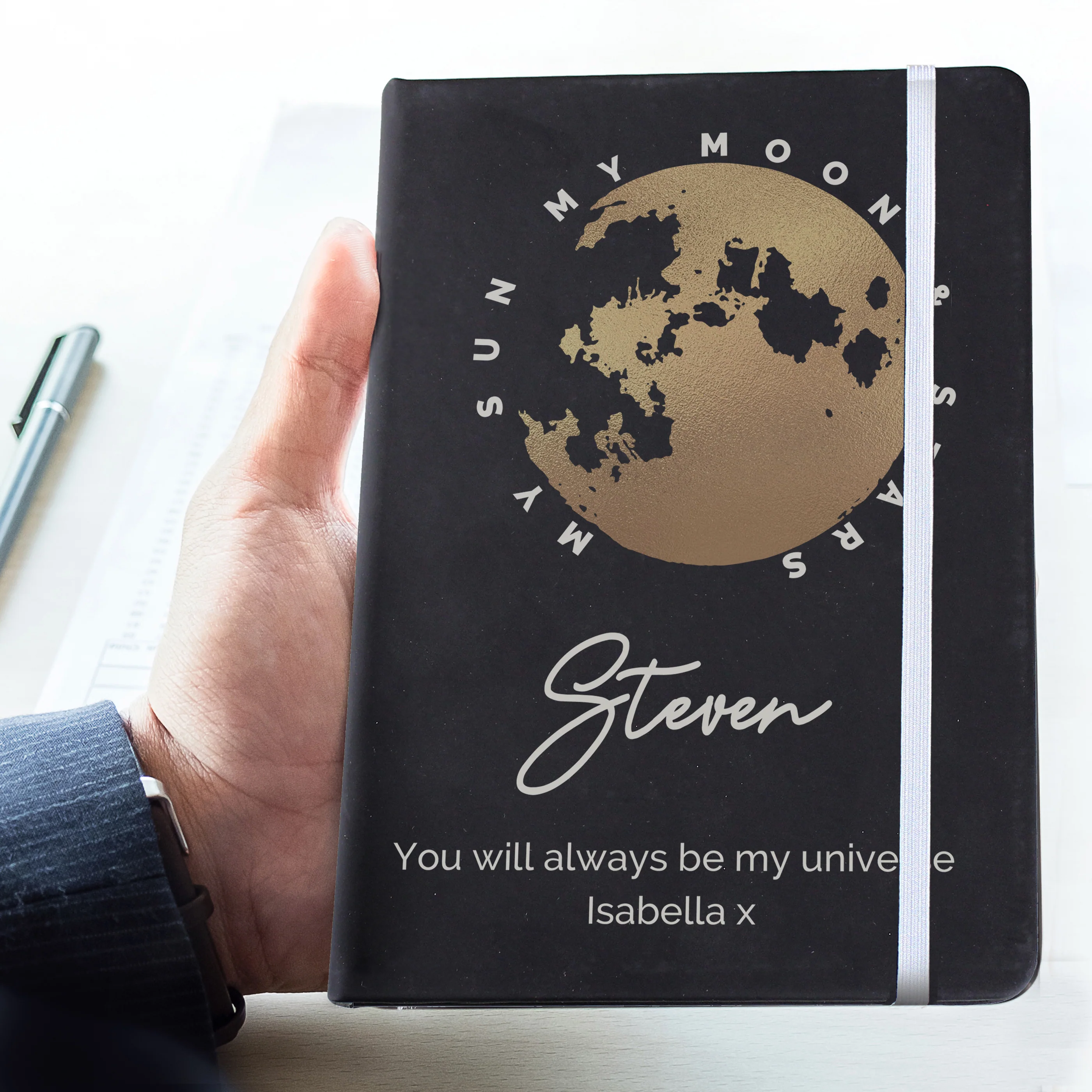 Personalised Moon & Stars Black Hardback Notebook - Image 4