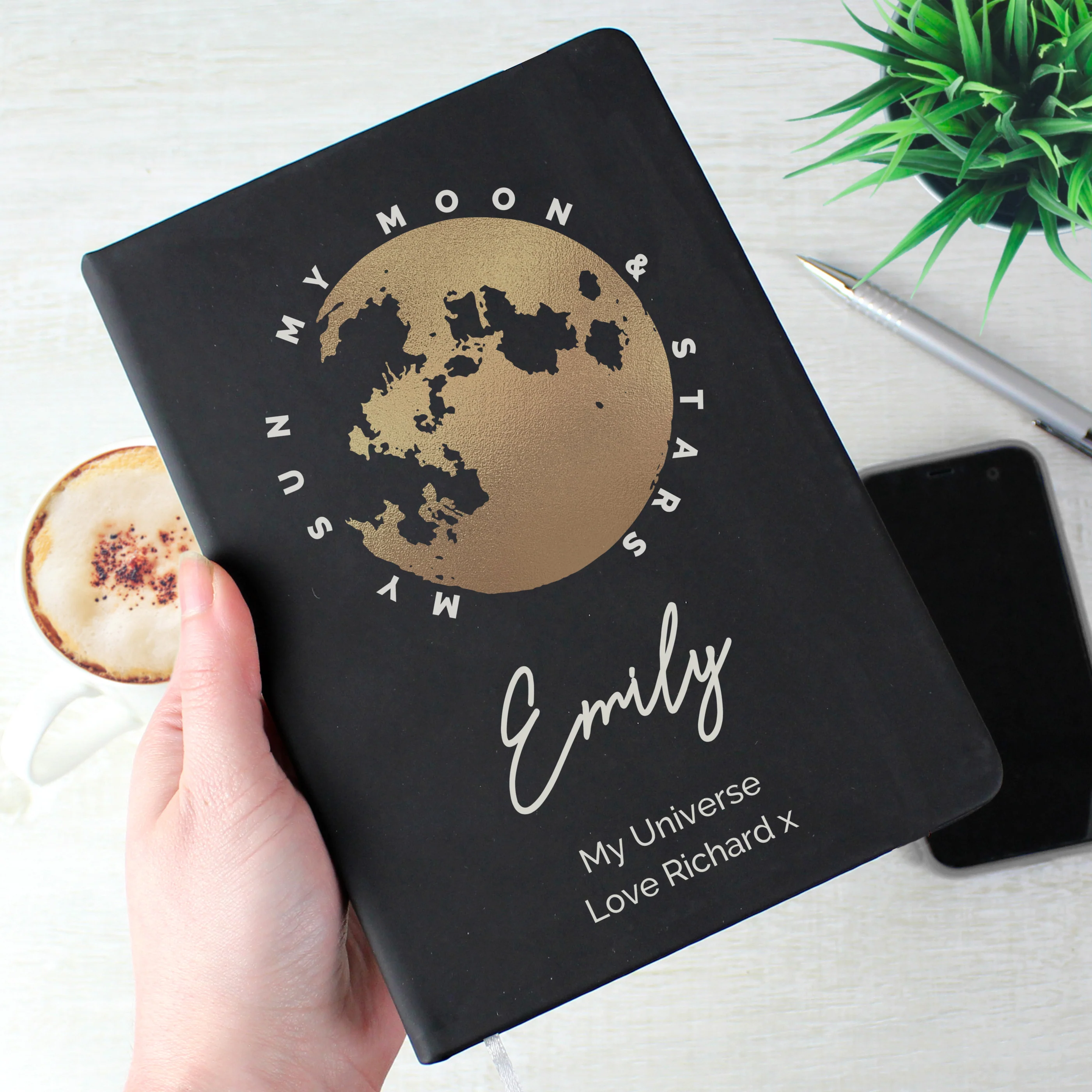 Personalised Moon & Stars Black Hardback Notebook - Image 6