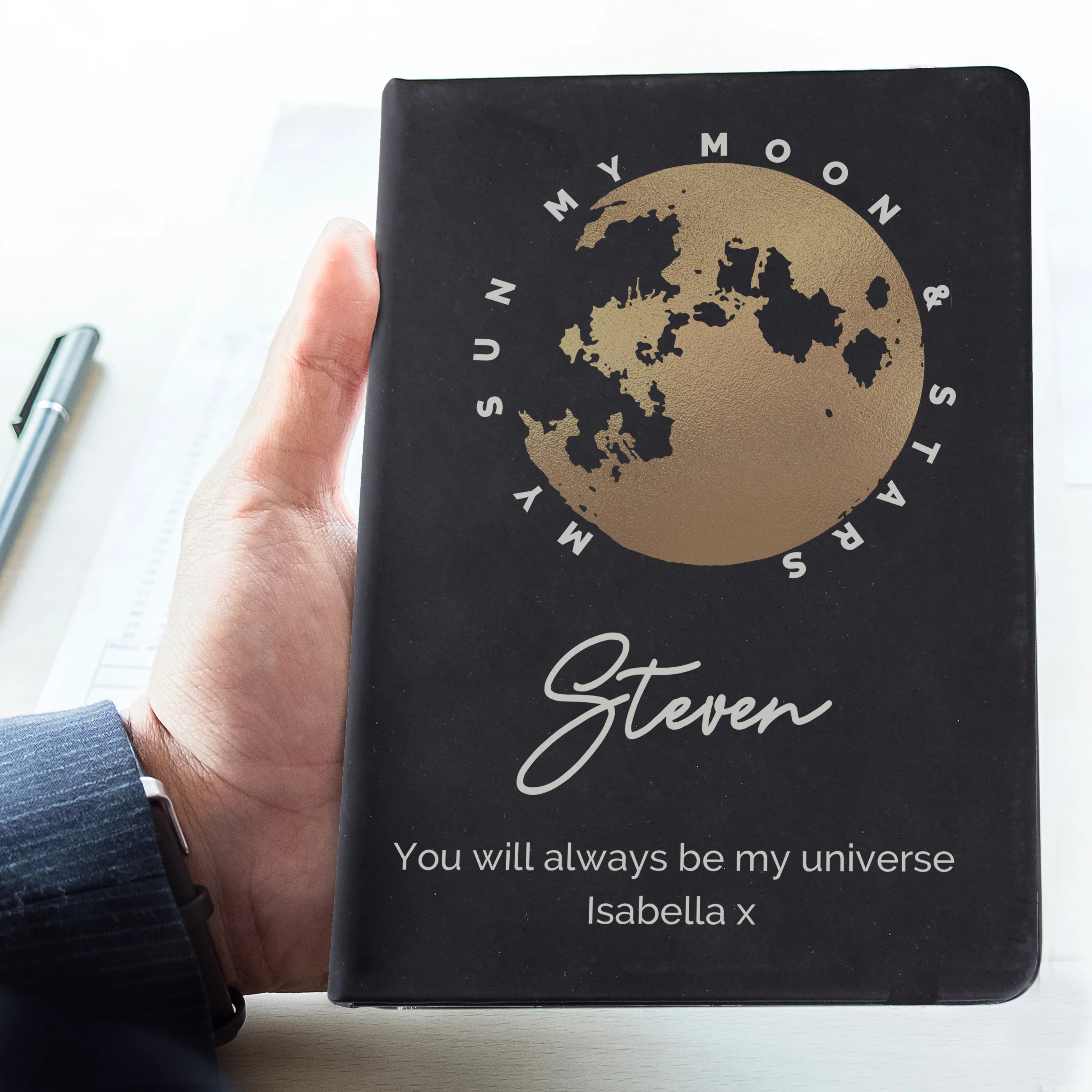 Personalised Moon & Stars Black Hardback Notebook - Image 7