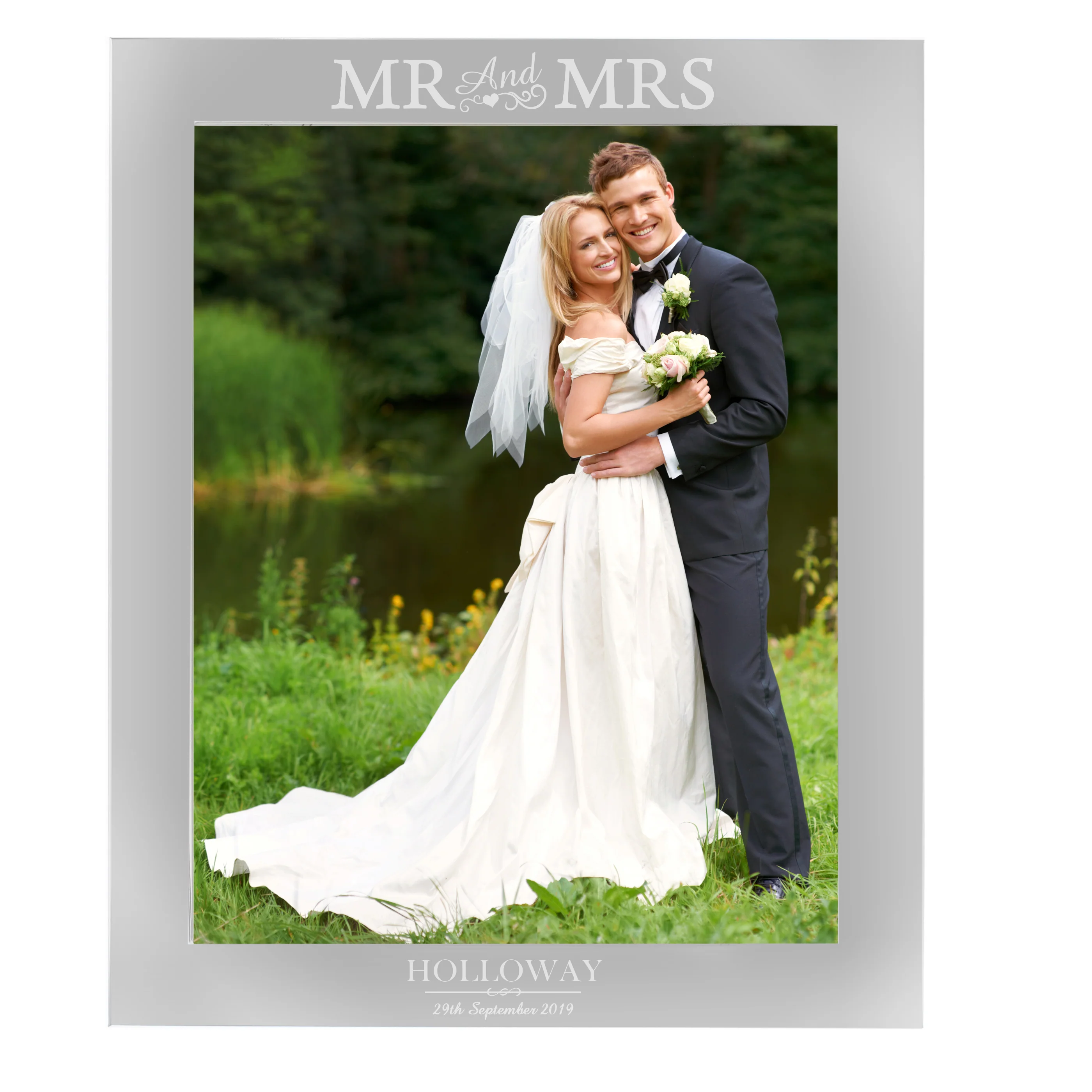 Personalised Mr & Mrs 10x8 Silver Photo Frame - Image 2