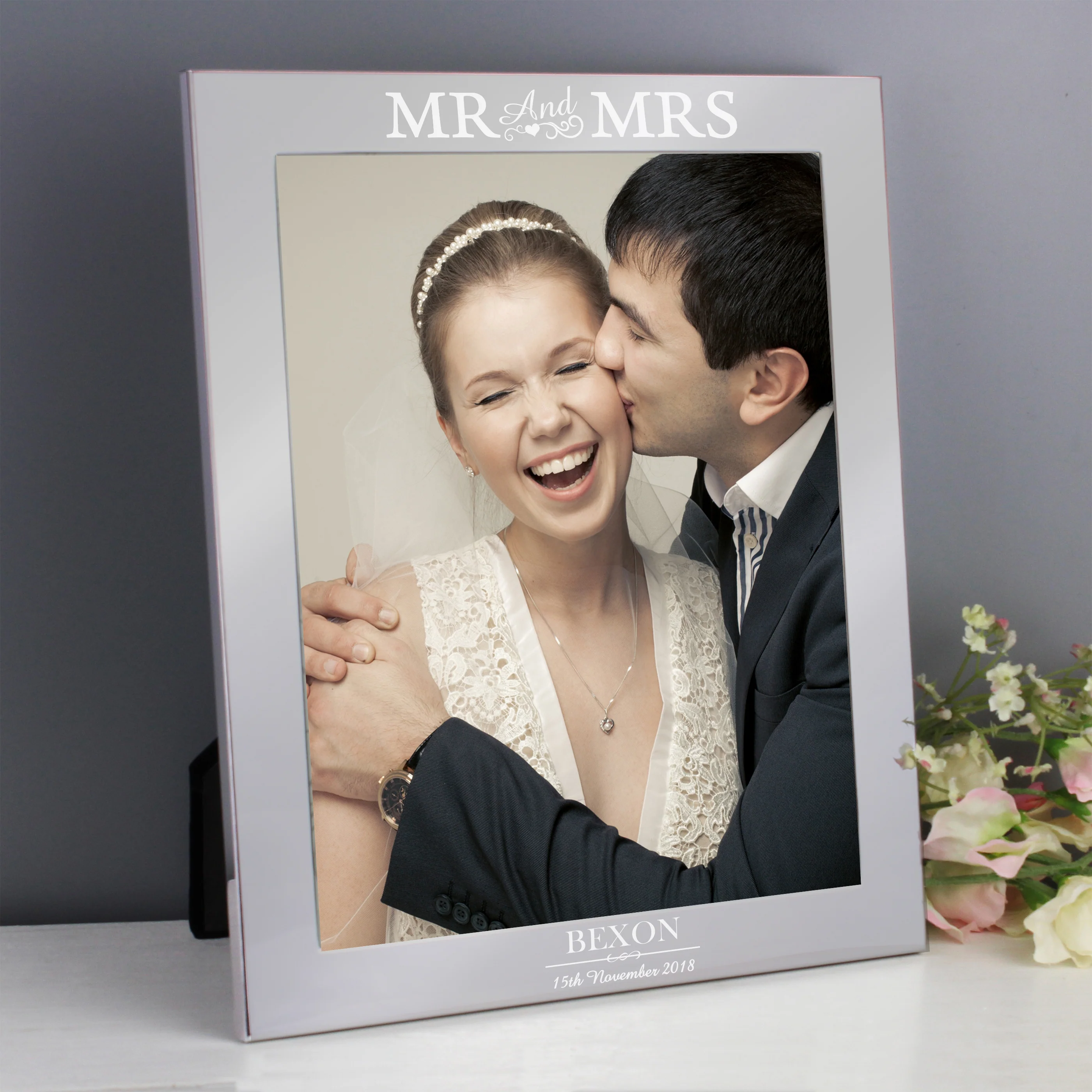 Personalised Mr & Mrs 10x8 Silver Photo Frame - Image 7